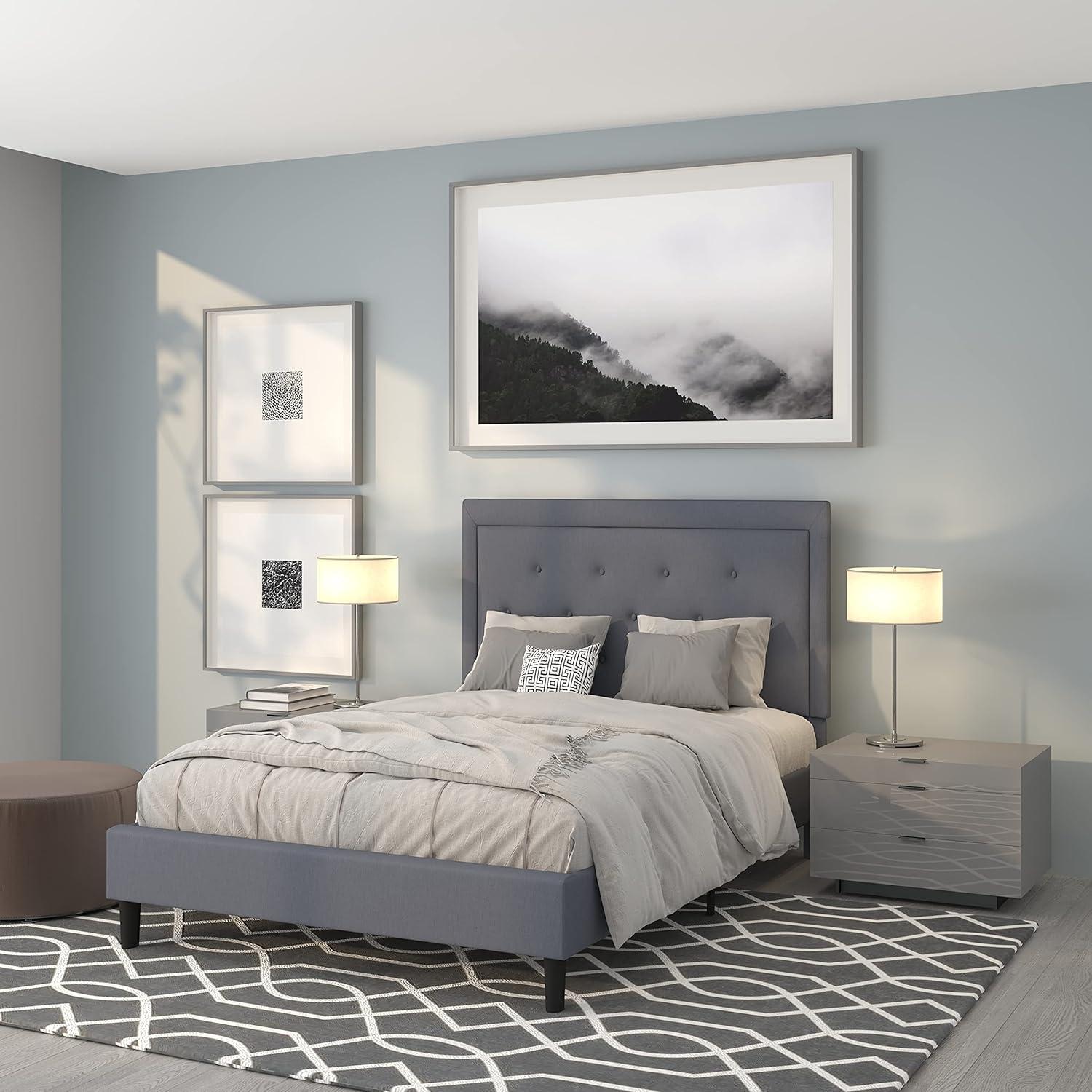 imageFlash Furniture Roxbury King Size Tufted Upholstered Platform Bed in Beige FabricLight Gray