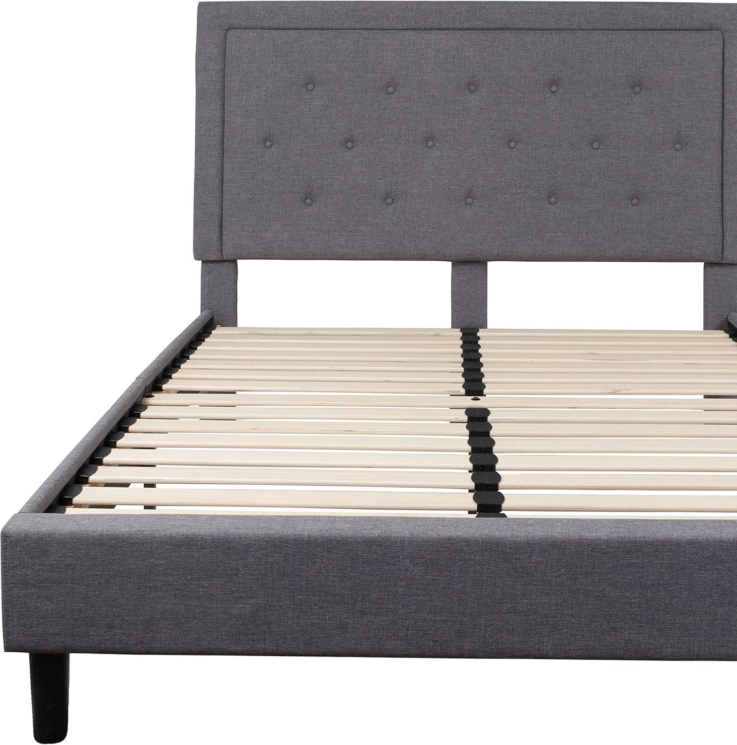 imageFlash Furniture Roxbury King Size Tufted Upholstered Platform Bed in Beige FabricLight Gray