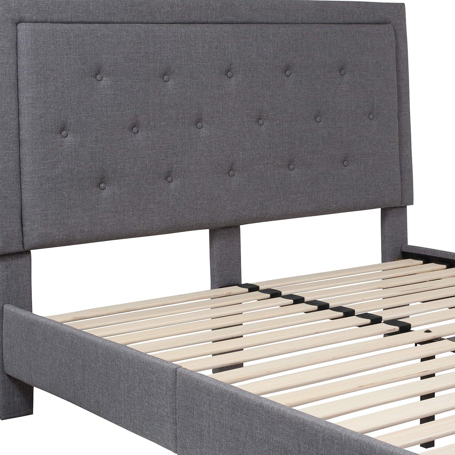 imageFlash Furniture Roxbury King Size Tufted Upholstered Platform Bed in Beige FabricLight Gray