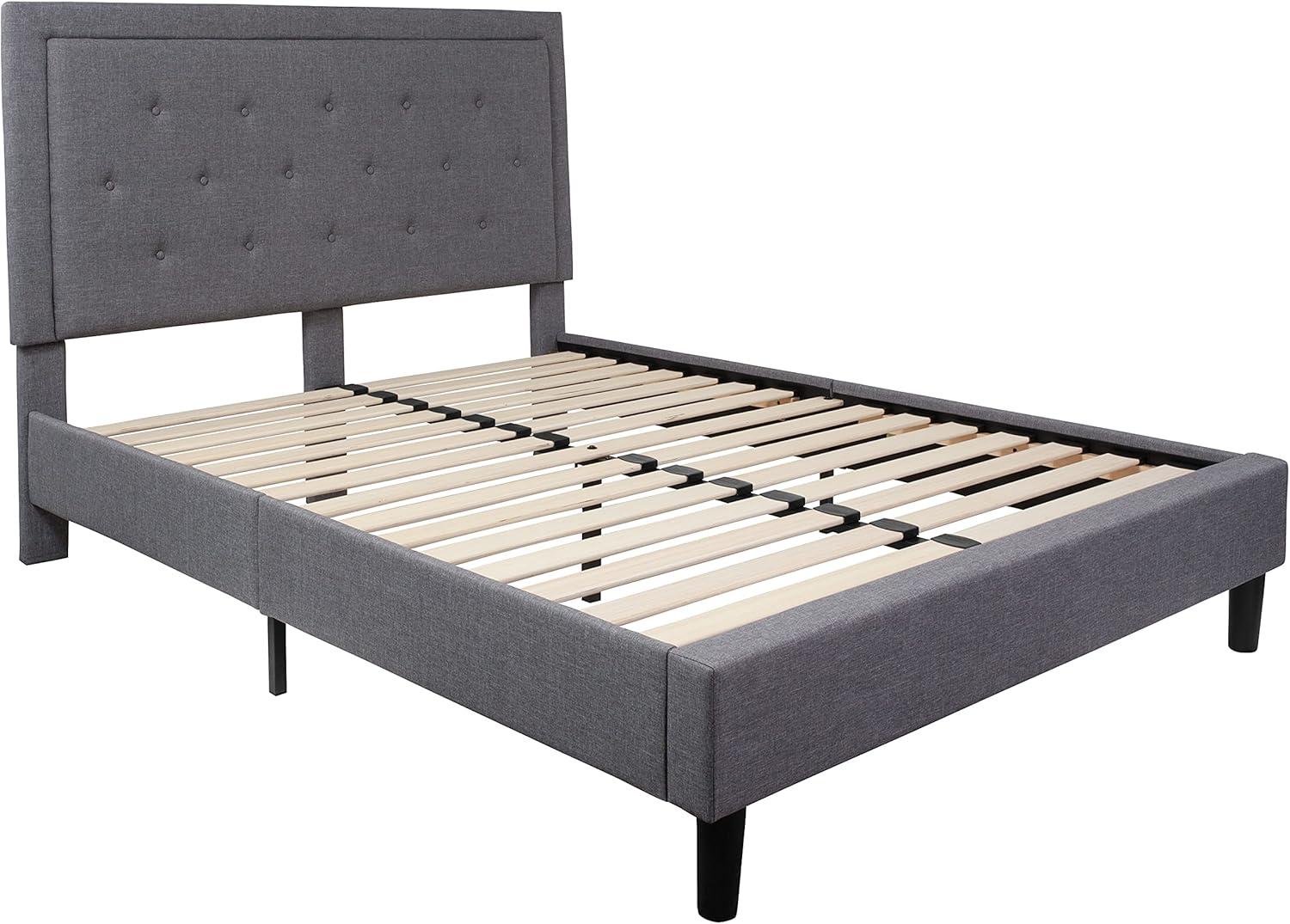 imageFlash Furniture Roxbury King Size Tufted Upholstered Platform Bed in Beige FabricLight Gray