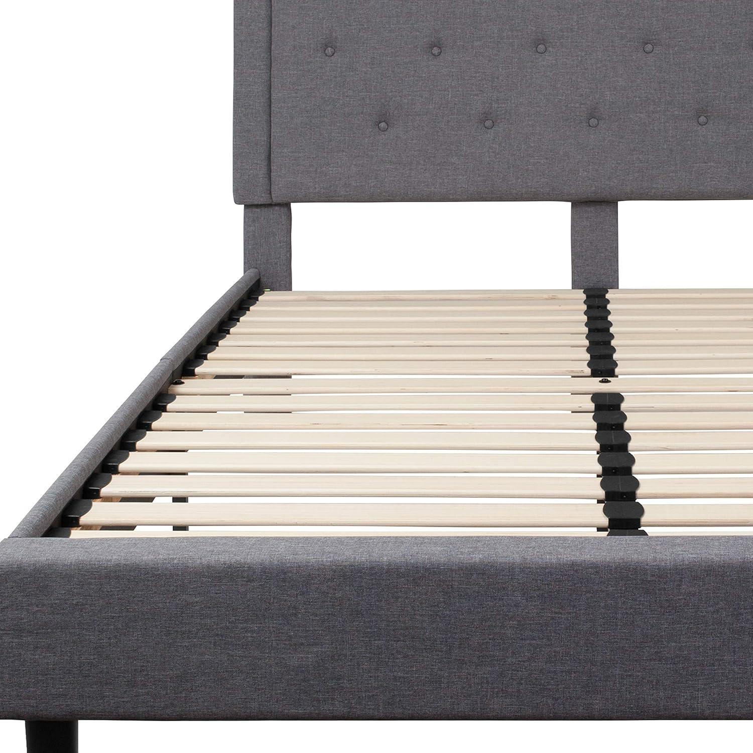 imageFlash Furniture Roxbury King Size Tufted Upholstered Platform Bed in Beige FabricLight Gray
