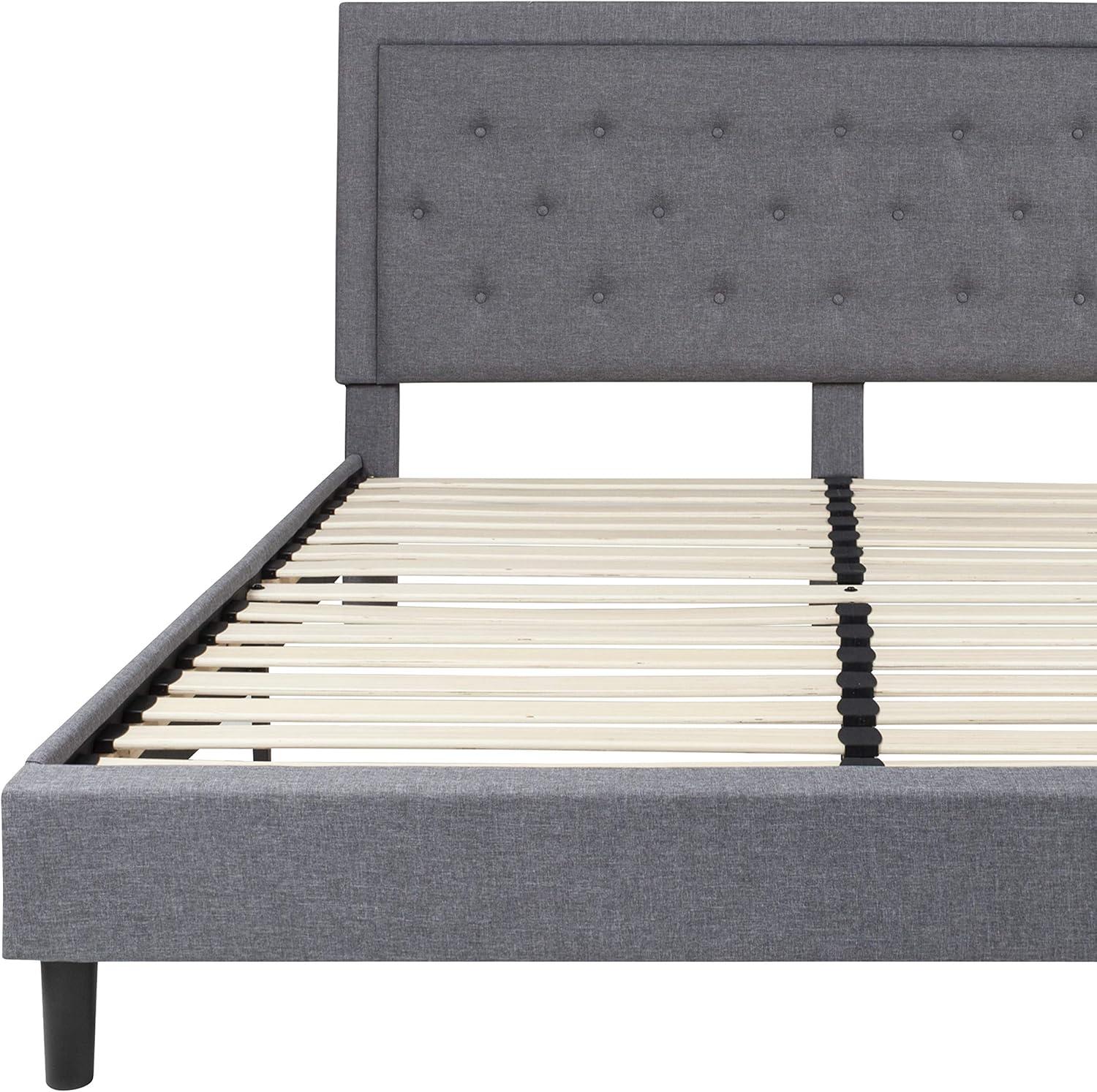 imageFlash Furniture Roxbury King Size Tufted Upholstered Platform Bed in Beige FabricLight Gray