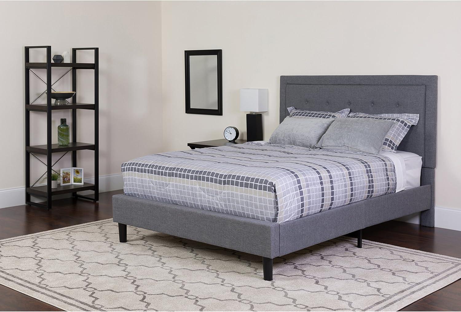 imageFlash Furniture Roxbury King Size Tufted Upholstered Platform Bed in Beige FabricLight Gray