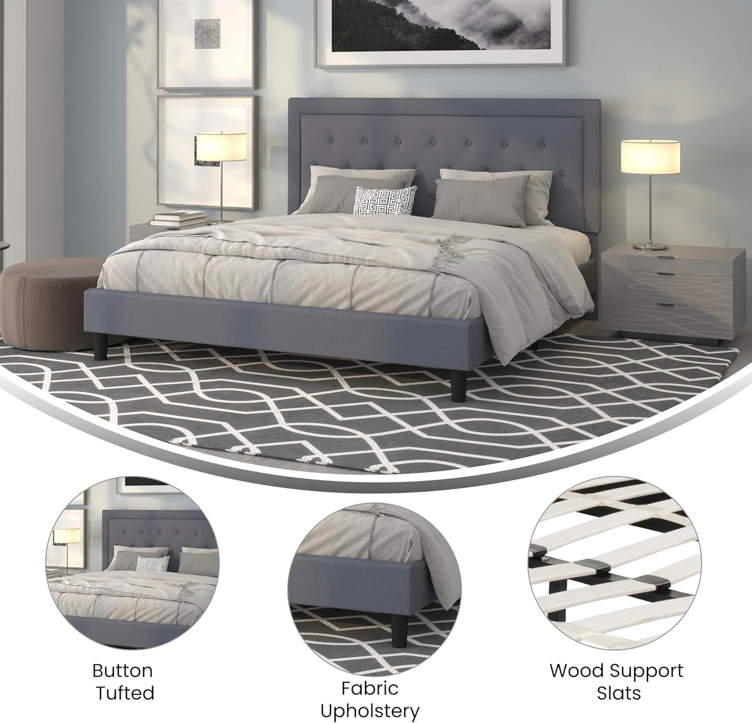 imageFlash Furniture Roxbury King Size Tufted Upholstered Platform Bed in Beige FabricLight Gray