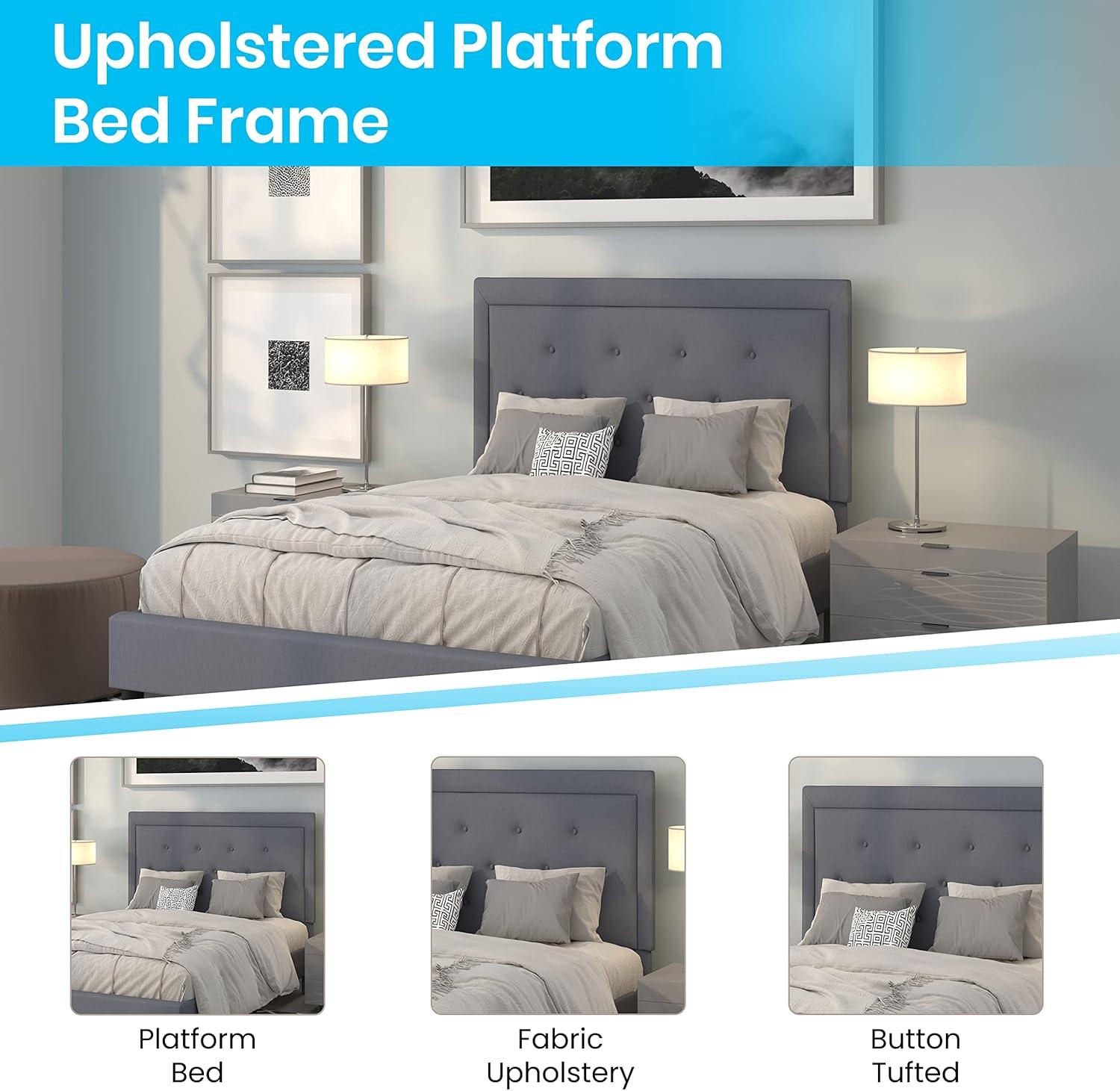 imageFlash Furniture Roxbury King Size Tufted Upholstered Platform Bed in Beige FabricLight Gray