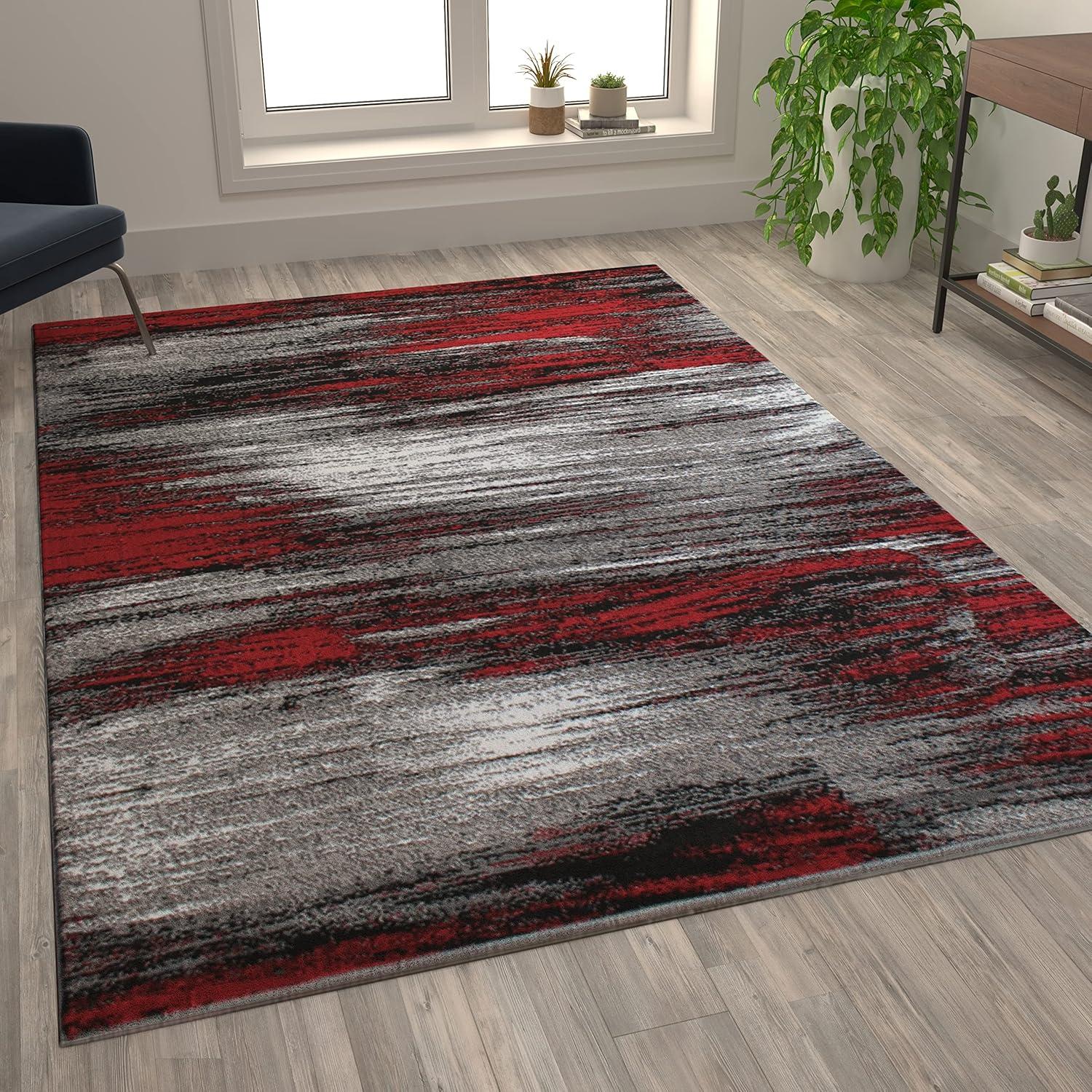 imageFlash Furniture Rylan Collection Contemporary Area Rug High Pile Blue Olefin Rug 2 x 7 Area Rug Jute Backing Hallway Entryway Bedroom Living RoomRed