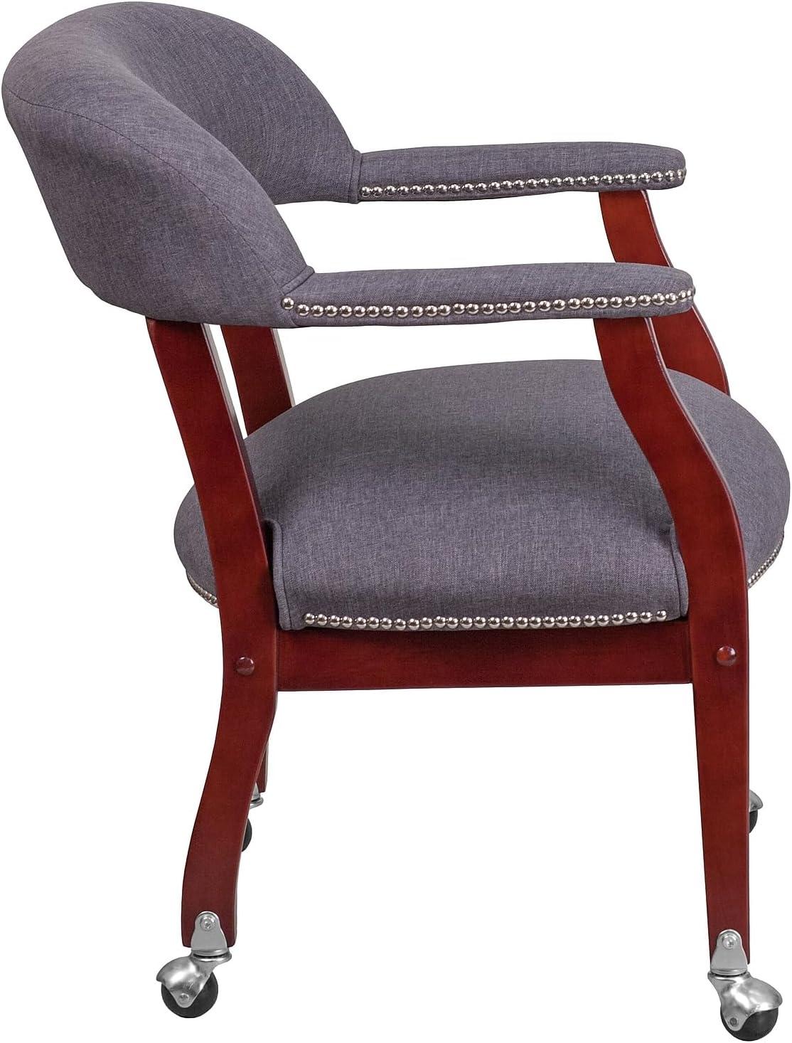 imageFlash Furniture Sarah Navy Vinyl Luxurious Conference Chair with Accent Nail Trim and CastersGray Fabric