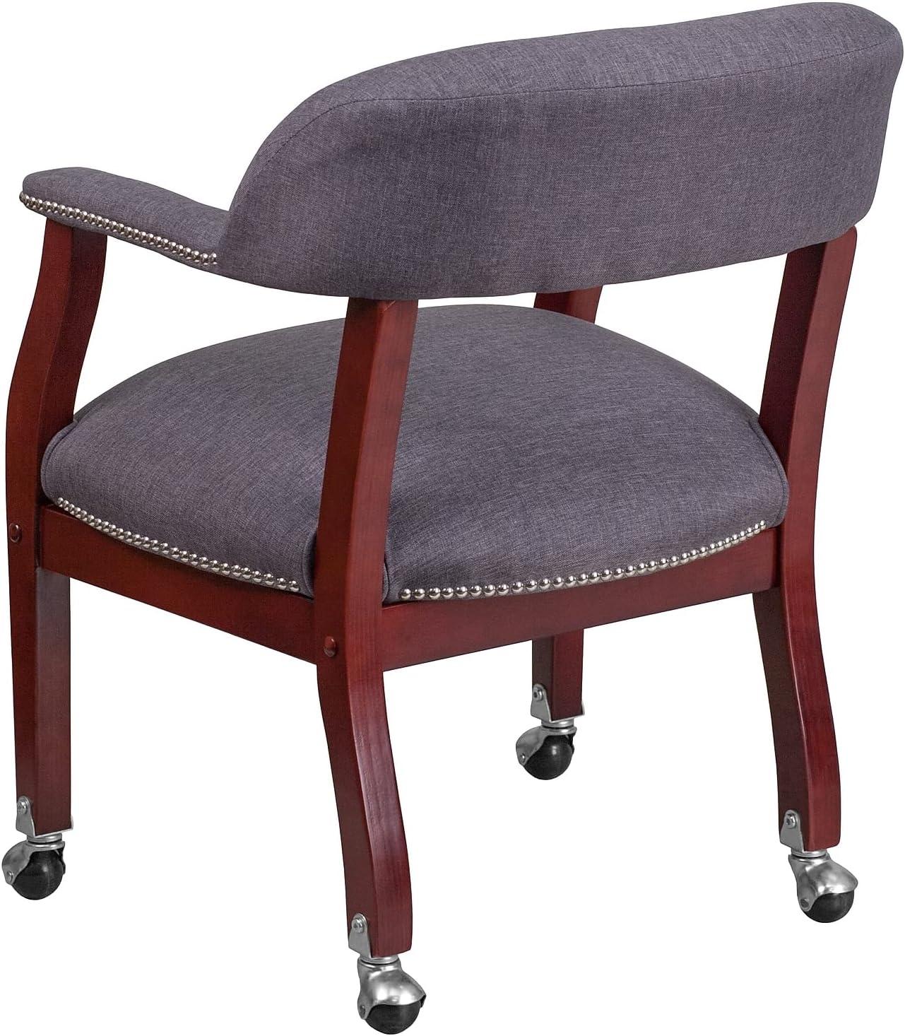 imageFlash Furniture Sarah Navy Vinyl Luxurious Conference Chair with Accent Nail Trim and CastersGray Fabric