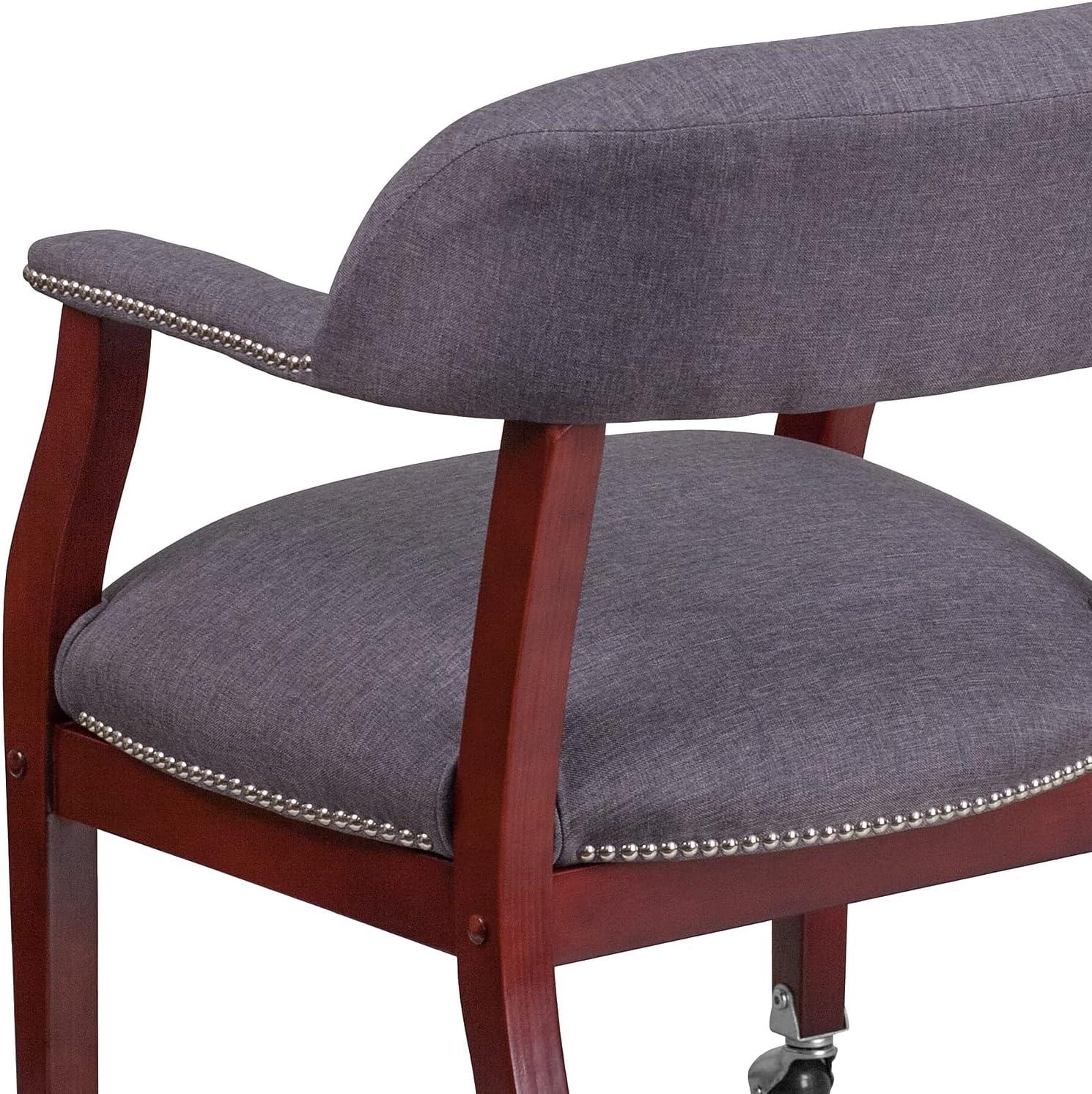 imageFlash Furniture Sarah Navy Vinyl Luxurious Conference Chair with Accent Nail Trim and CastersGray Fabric