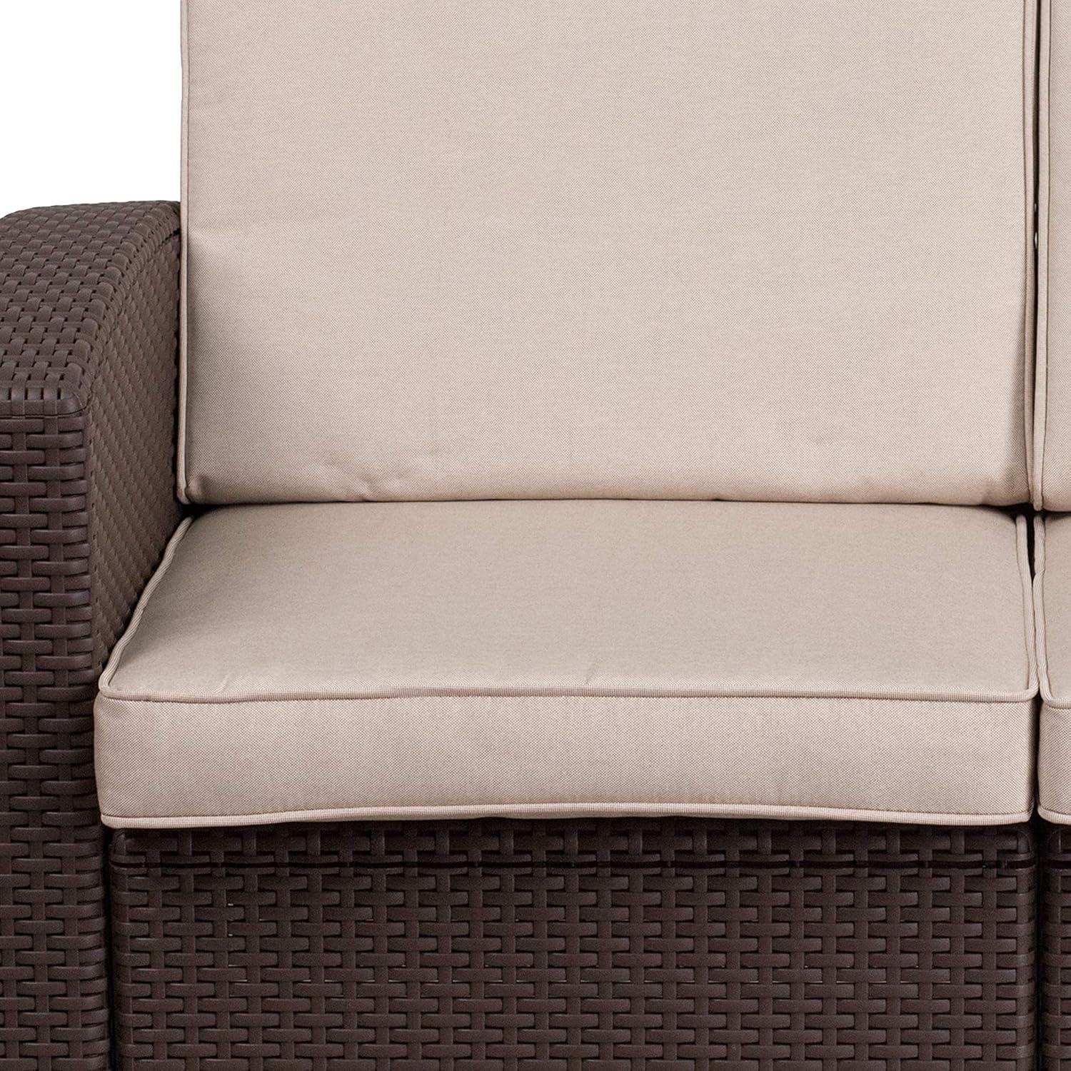 imageFlash Furniture Seneca Chocolate Brown Faux Rattan Loveseat with AllWeather Beige CushionsChocolate Brown