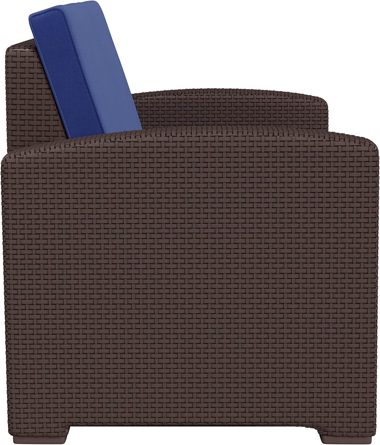 imageFlash Furniture Seneca Chocolate Brown Faux Rattan Loveseat with AllWeather Beige CushionsNavy CushionsChocolate Brown Frame