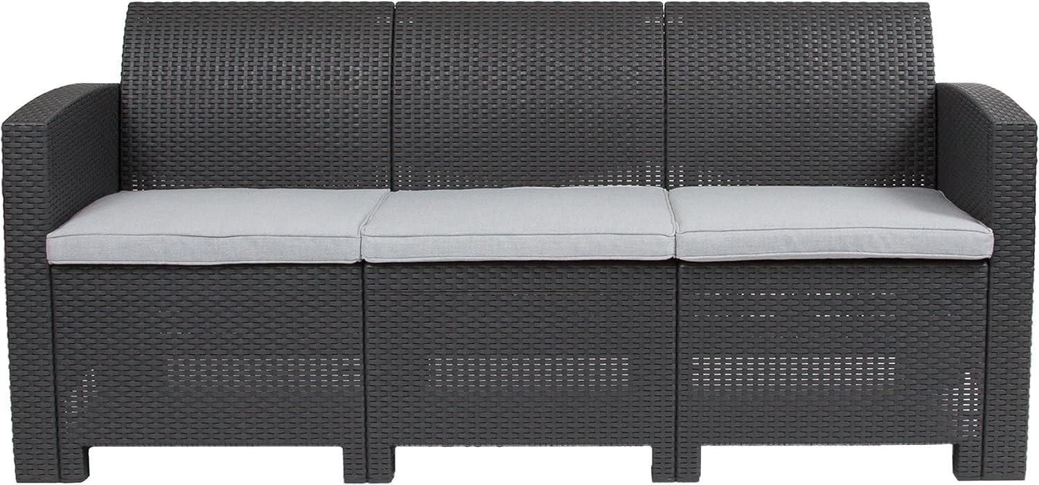 imageFlash Furniture Seneca Dark Gray Faux Rattan Sofa with AllWeather Seneca Light Gray CushionsDark Gray