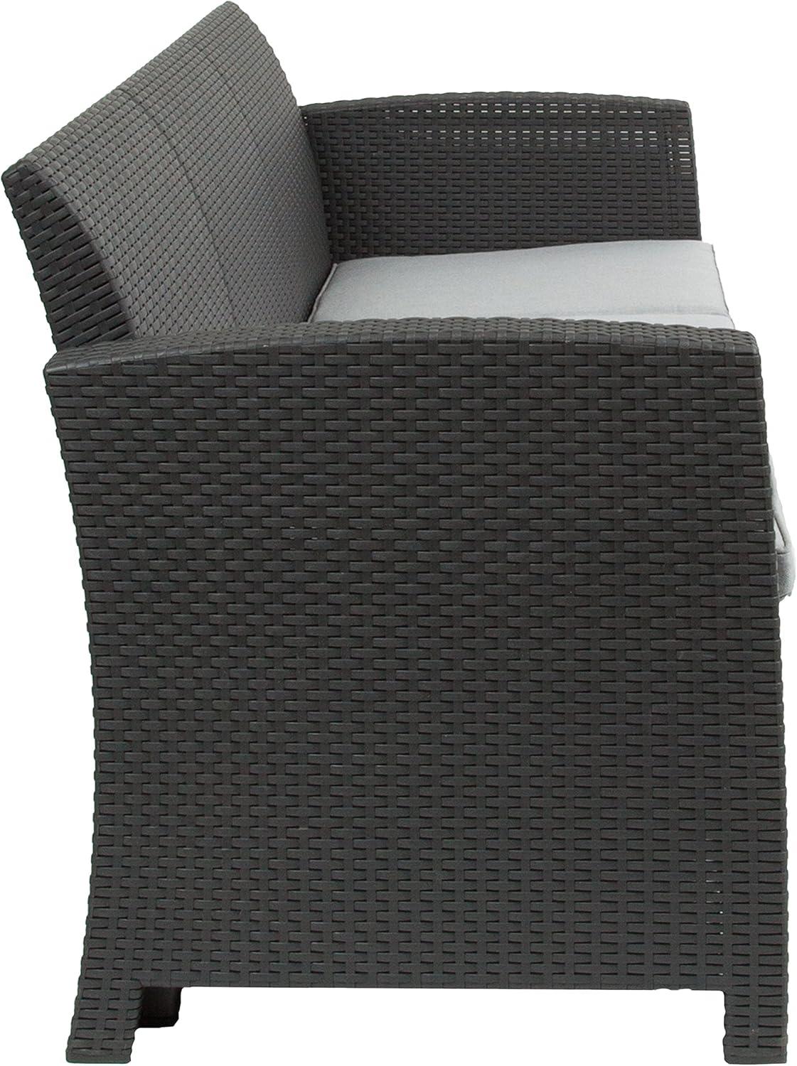 imageFlash Furniture Seneca Dark Gray Faux Rattan Sofa with AllWeather Seneca Light Gray CushionsDark Gray
