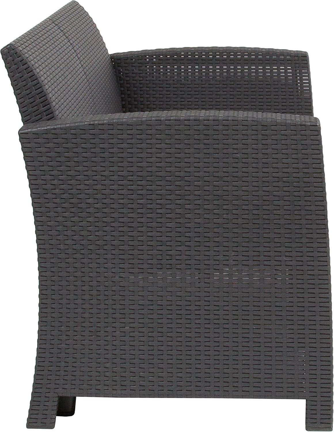 imageFlash Furniture Seneca Light Gray Faux Rattan Loveseat with AllWeather Light Grey CushionsDark Gray