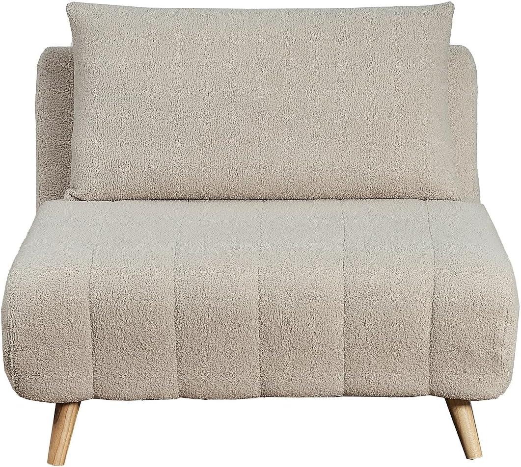 imageFlash Furniture Shaw TriFold Convertible Sleeper Chair with Pillow 3in1 Multifunctional Adjustable Sleeper Channel Stitching Hideaway Legs Cream BoucleCream