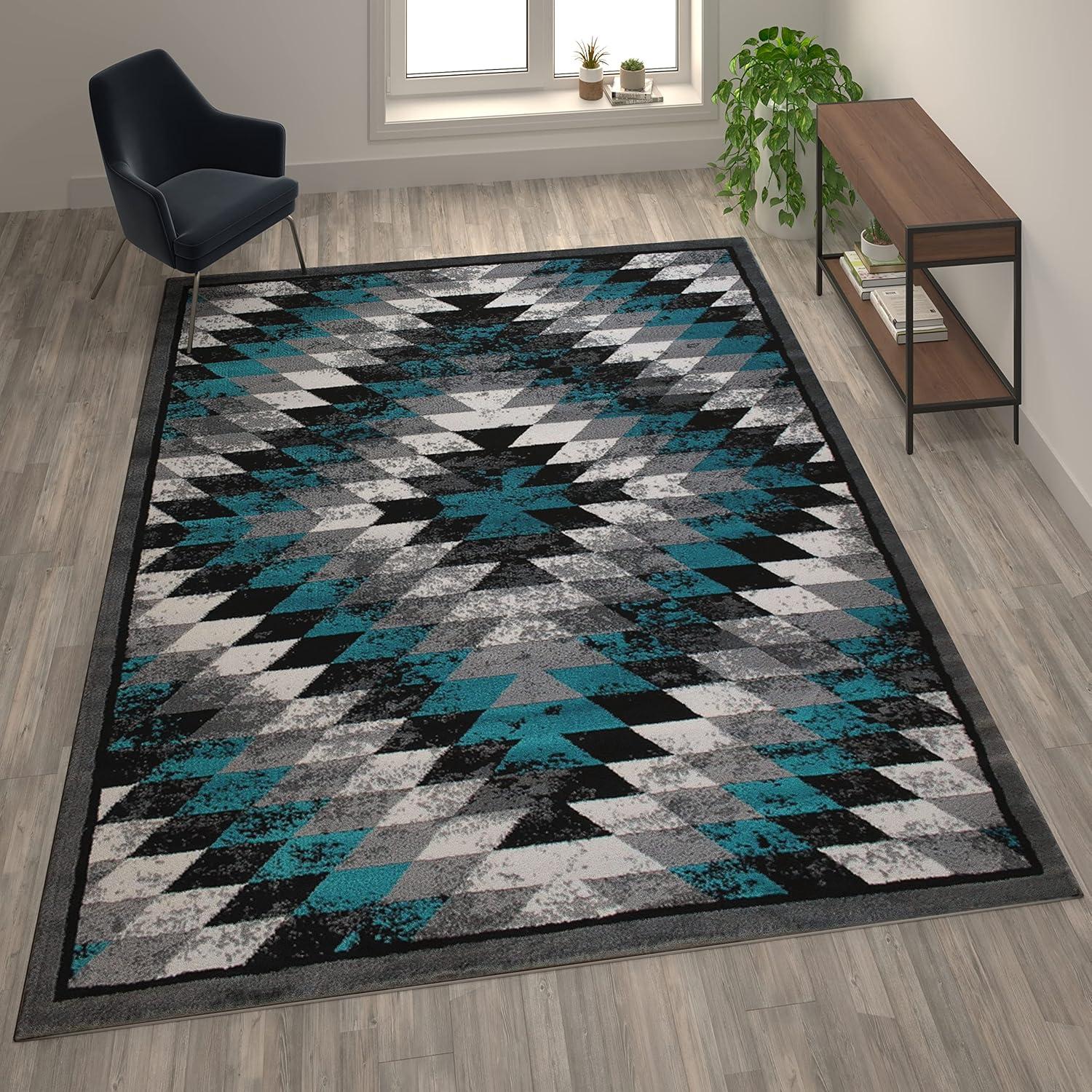 imageFlash Furniture Teagan Collection Southwestern Style Area Rug Olefin Red Accent Rug 2 x 7 Jute Backing Entryway Living Room BedroomTurquoise