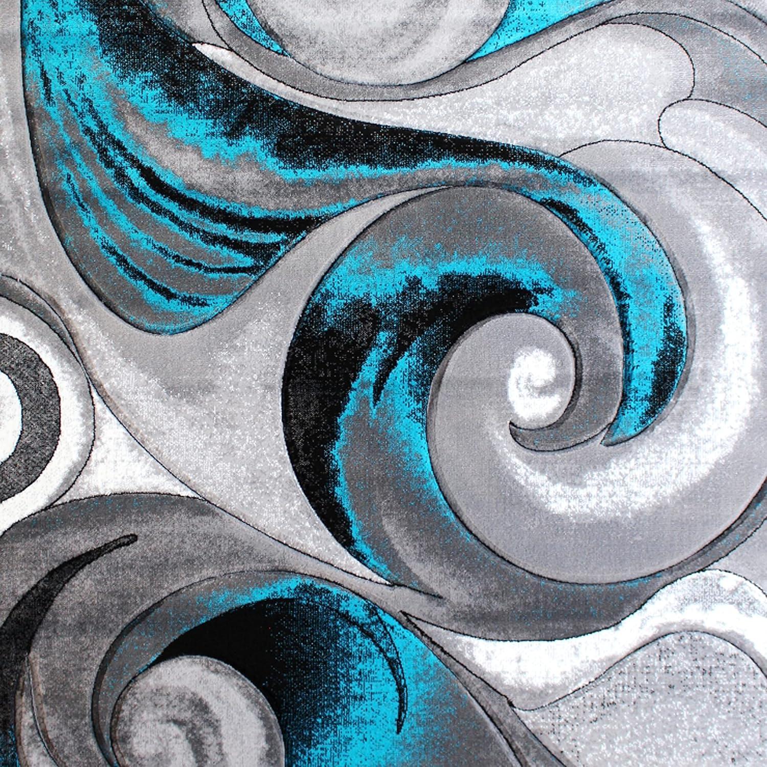 imageFlash Furniture Tellus Collection Ocean Wave Patterned Area Rug Turquoise Olefin Fibers with Jute Backing 8 x 10 Entryway Living Room Bedroom8 x 10 Rectangular