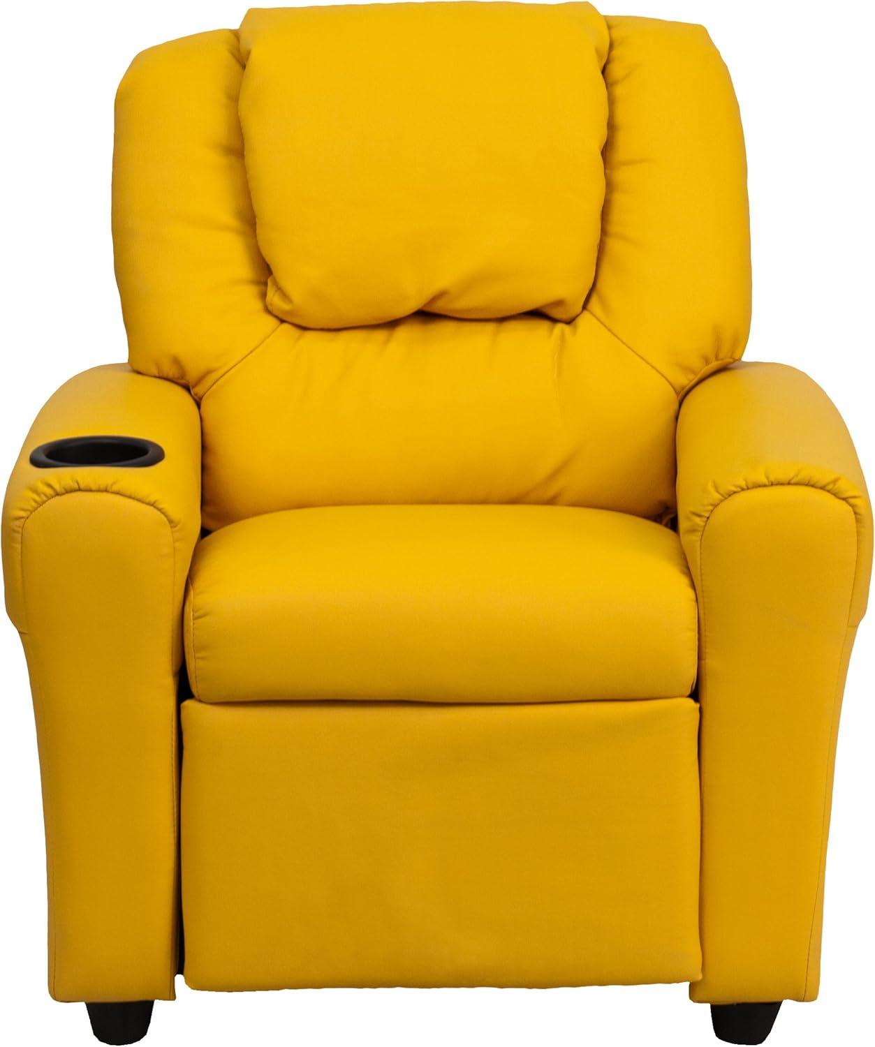 imageFlash Furniture Vana Vinyl Kids Recliner with Cup Holder Headrest and Safety Recline Contemporary Reclining Chair for Kids Supports up to 90 lbs BeigeYellow Vinyl