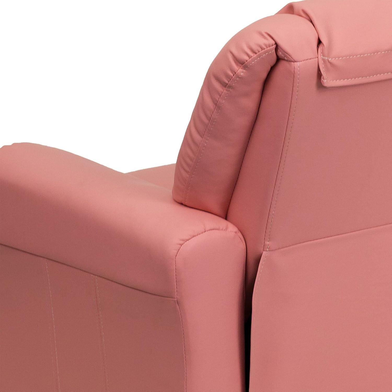 imageFlash Furniture Vana Vinyl Kids Recliner with Cup Holder Headrest and Safety Recline Contemporary Reclining Chair for Kids Supports up to 90 lbs BeigePink Vinyl