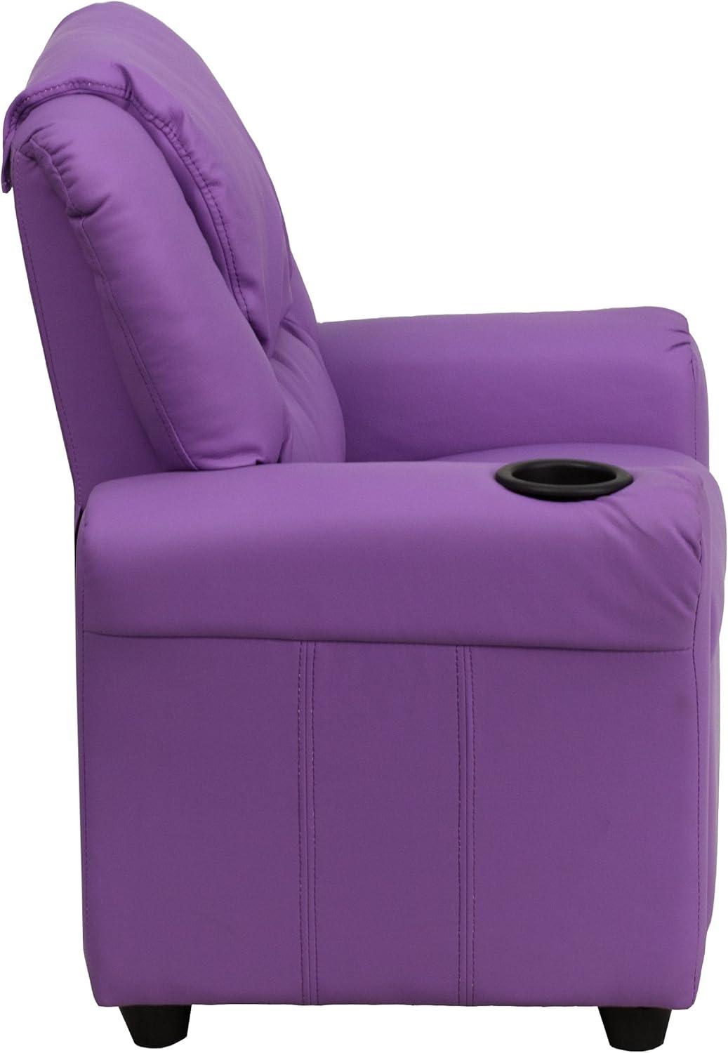 imageFlash Furniture Vana Vinyl Kids Recliner with Cup Holder Headrest and Safety Recline Contemporary Reclining Chair for Kids Supports up to 90 lbs BeigeLavender Vinyl