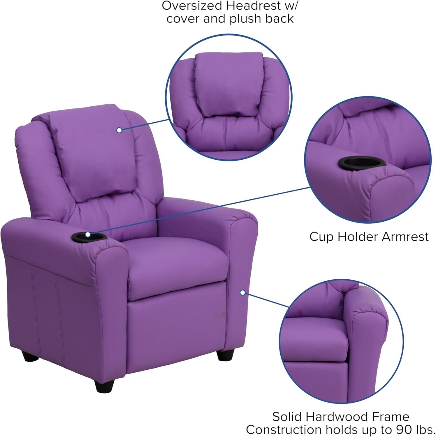 imageFlash Furniture Vana Vinyl Kids Recliner with Cup Holder Headrest and Safety Recline Contemporary Reclining Chair for Kids Supports up to 90 lbs BeigeLavender Vinyl