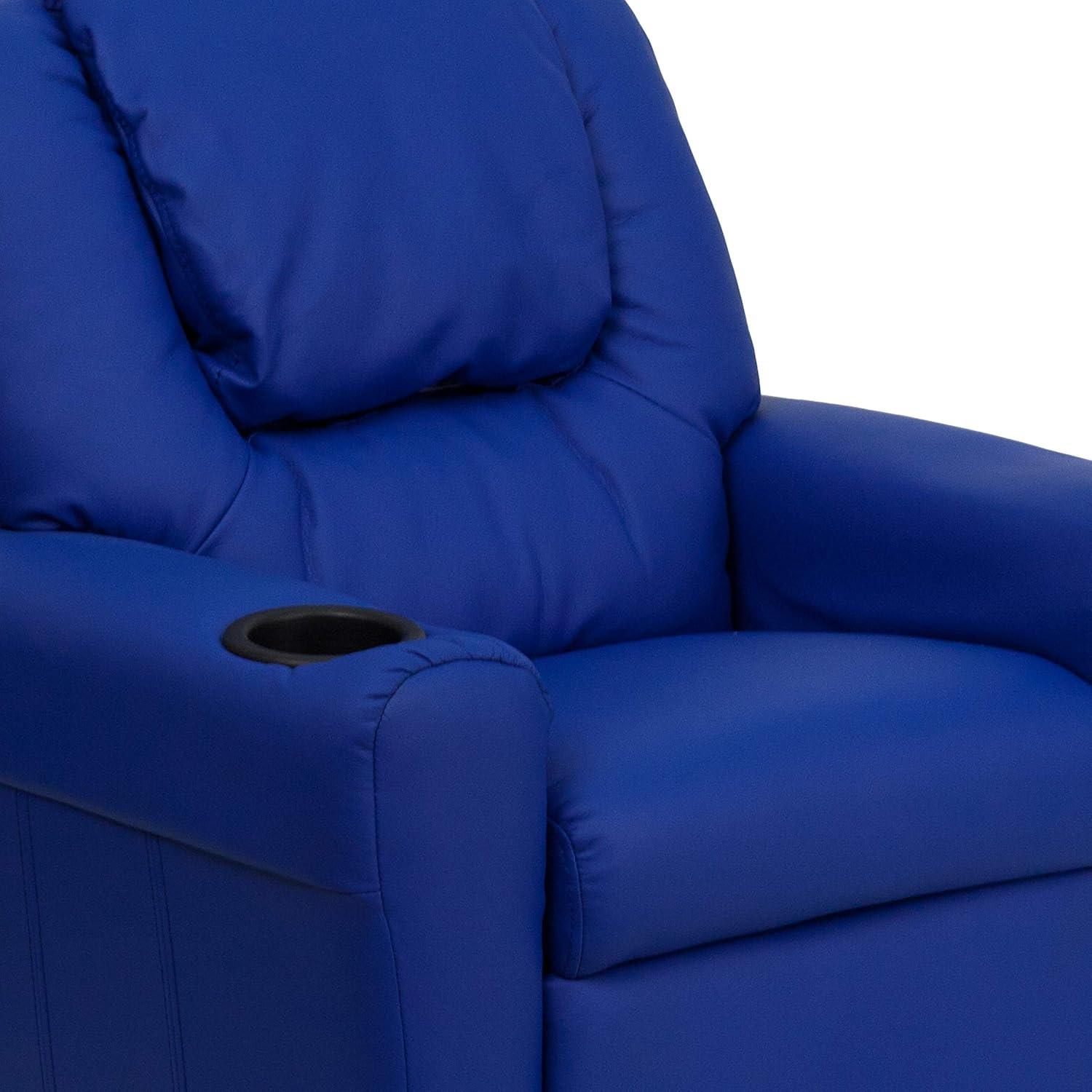 imageFlash Furniture Vana Vinyl Kids Recliner with Cup Holder Headrest and Safety Recline Contemporary Reclining Chair for Kids Supports up to 90 lbs BeigeBlue Vinyl