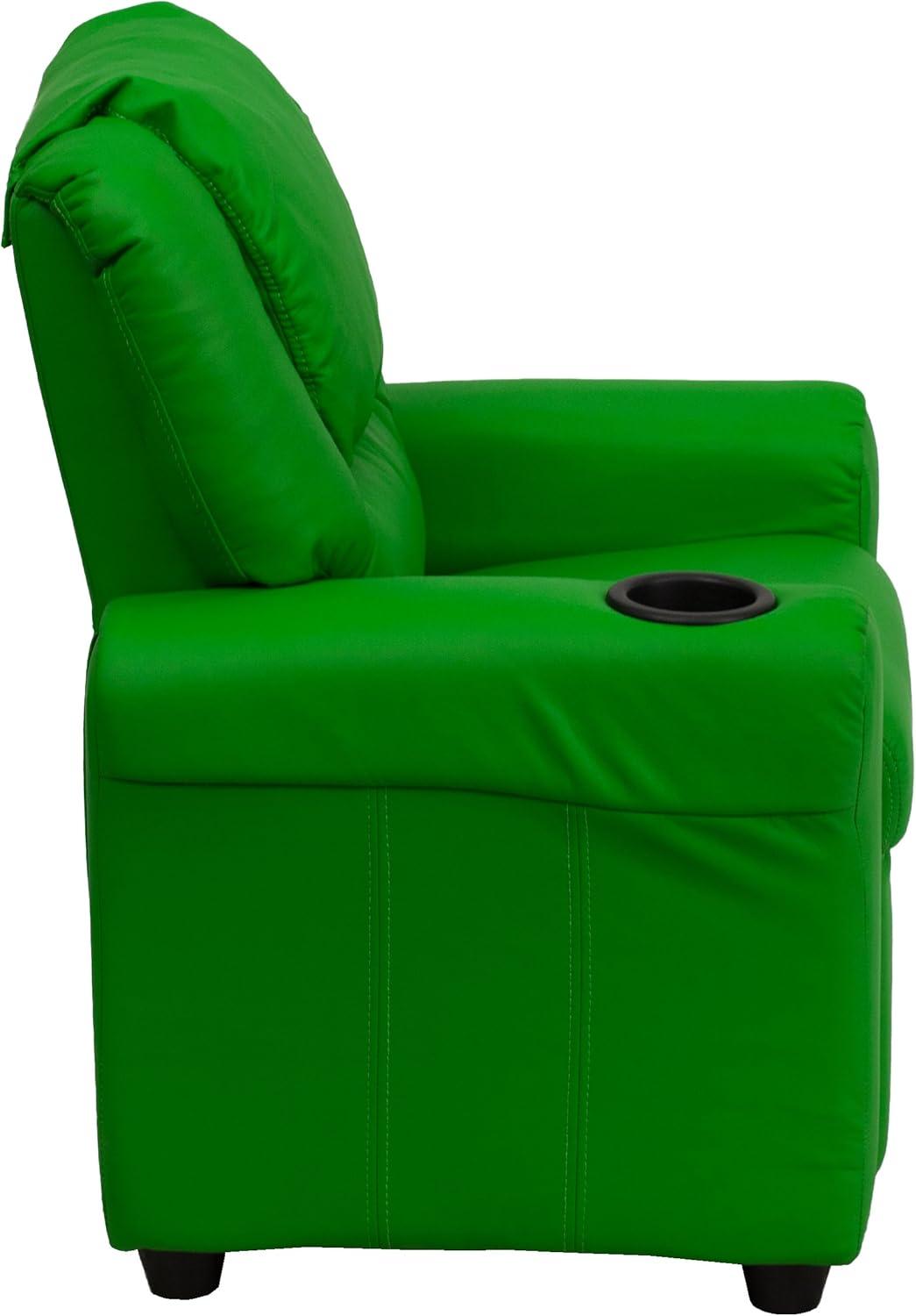 imageFlash Furniture Vana Vinyl Kids Recliner with Cup Holder Headrest and Safety Recline Contemporary Reclining Chair for Kids Supports up to 90 lbs BeigeGreen Vinyl