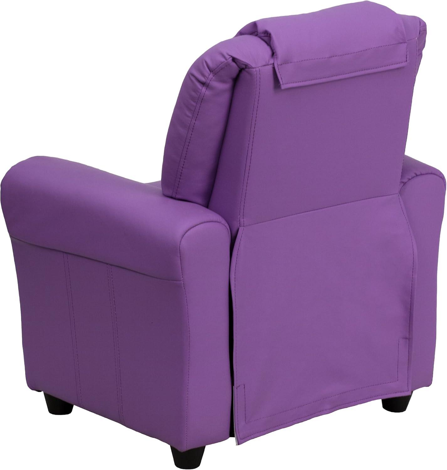 imageFlash Furniture Vana Vinyl Kids Recliner with Cup Holder Headrest and Safety Recline Contemporary Reclining Chair for Kids Supports up to 90 lbs BeigeLavender Vinyl