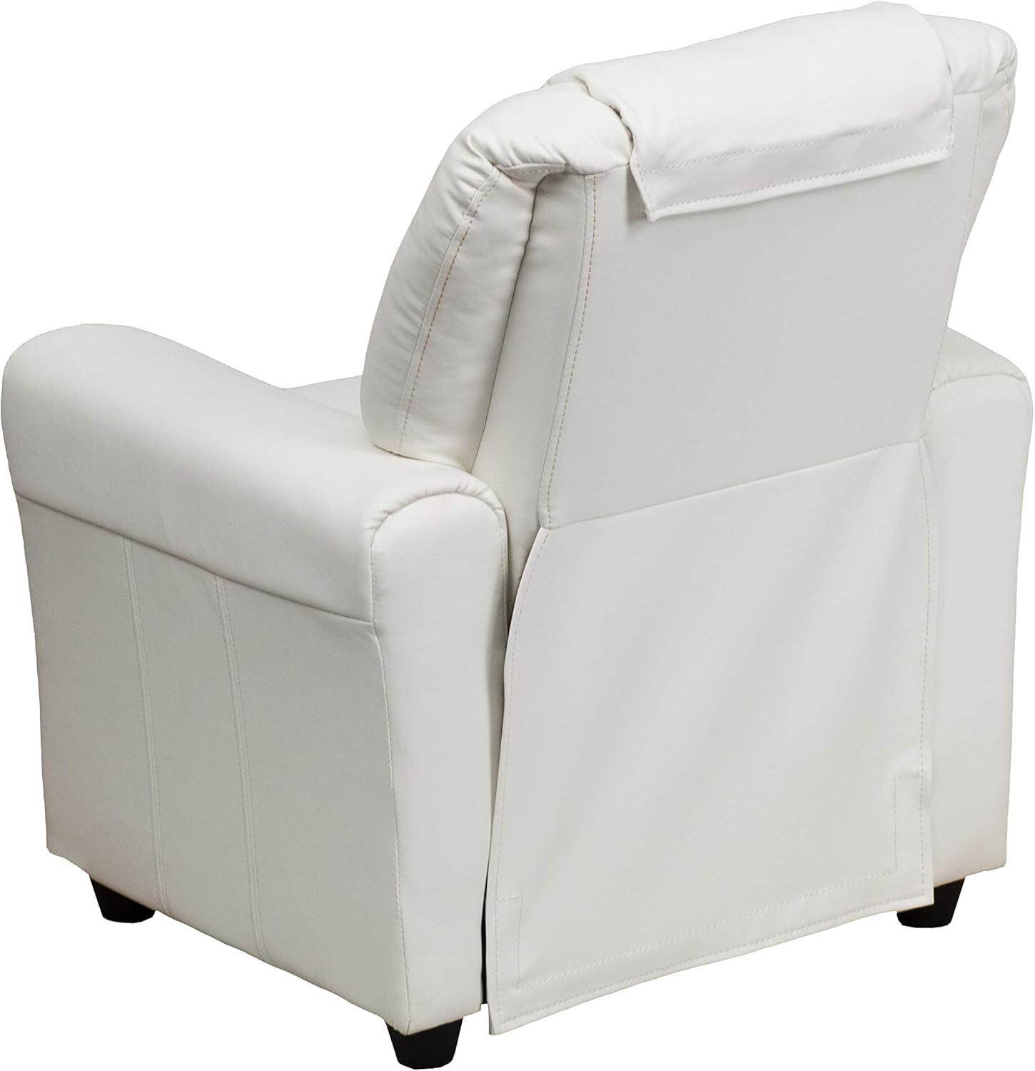 imageFlash Furniture Vana Vinyl Kids Recliner with Cup Holder Headrest and Safety Recline Contemporary Reclining Chair for Kids Supports up to 90 lbs BeigeWhite Vinyl