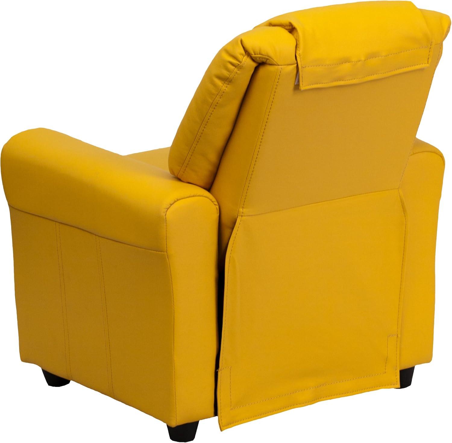 imageFlash Furniture Vana Vinyl Kids Recliner with Cup Holder Headrest and Safety Recline Contemporary Reclining Chair for Kids Supports up to 90 lbs BeigeYellow Vinyl