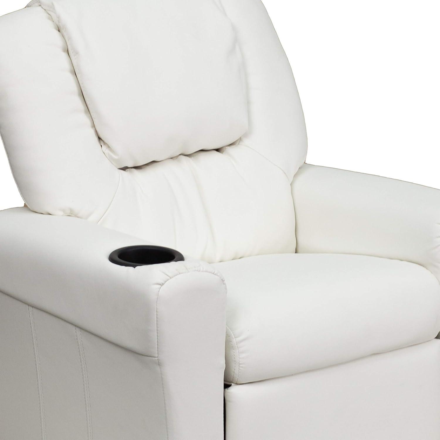 imageFlash Furniture Vana Vinyl Kids Recliner with Cup Holder Headrest and Safety Recline Contemporary Reclining Chair for Kids Supports up to 90 lbs BeigeWhite Vinyl