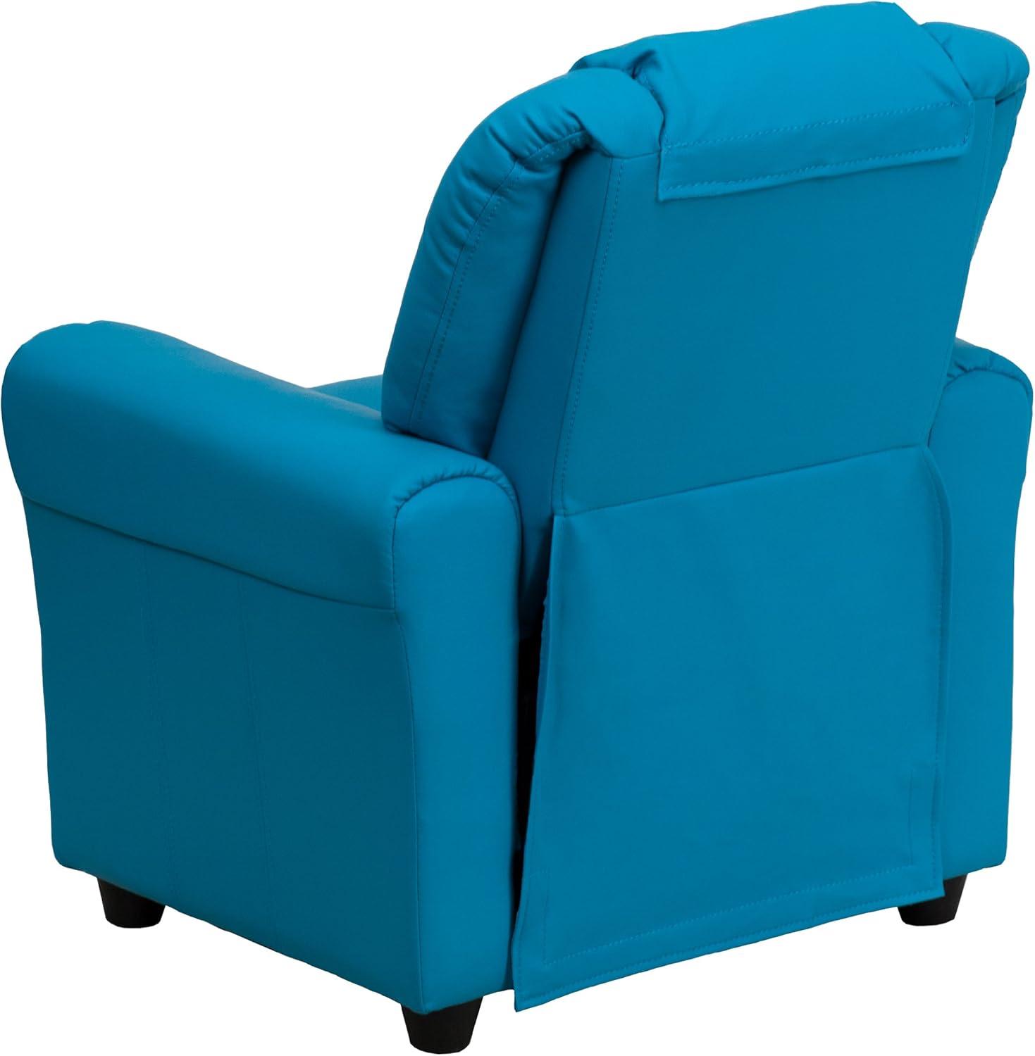 imageFlash Furniture Vana Vinyl Kids Recliner with Cup Holder Headrest and Safety Recline Contemporary Reclining Chair for Kids Supports up to 90 lbs BeigeTurquoise Vinyl