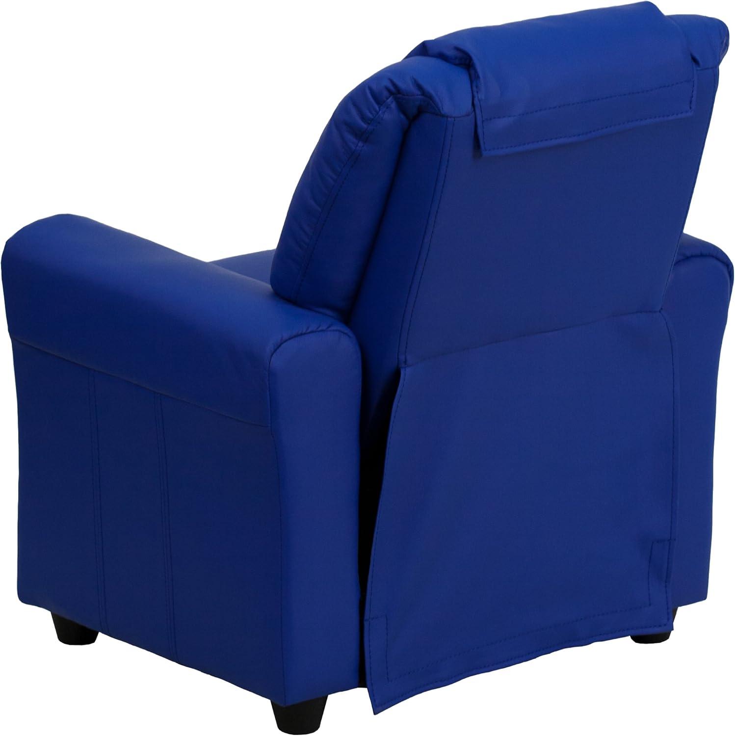 imageFlash Furniture Vana Vinyl Kids Recliner with Cup Holder Headrest and Safety Recline Contemporary Reclining Chair for Kids Supports up to 90 lbs BeigeBlue Vinyl