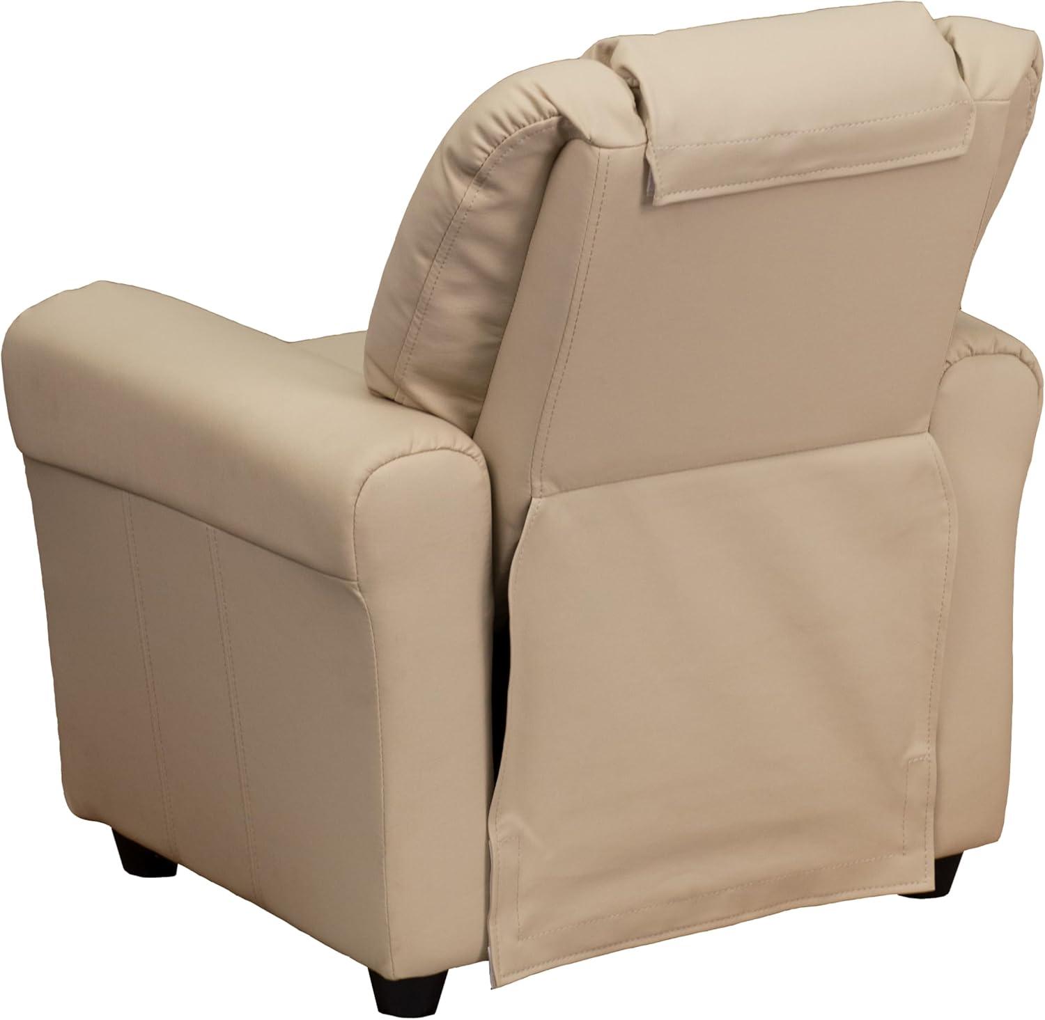 imageFlash Furniture Vana Vinyl Kids Recliner with Cup Holder Headrest and Safety Recline Contemporary Reclining Chair for Kids Supports up to 90 lbs BeigeBeige Vinyl