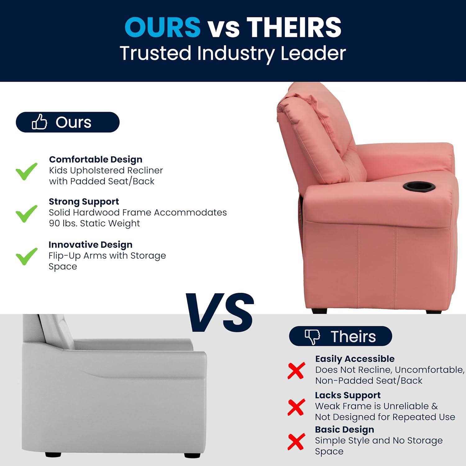 imageFlash Furniture Vana Vinyl Kids Recliner with Cup Holder Headrest and Safety Recline Contemporary Reclining Chair for Kids Supports up to 90 lbs BeigePink Vinyl