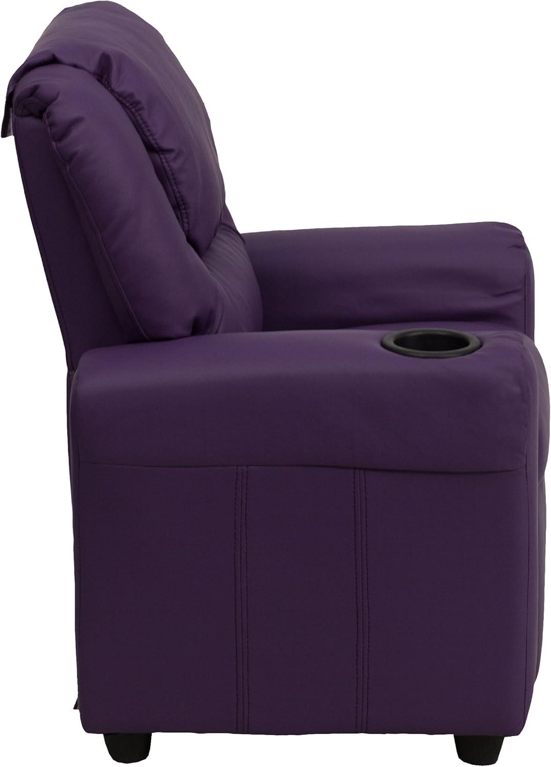 imageFlash Furniture Vana Vinyl Kids Recliner with Cup Holder Headrest and Safety Recline Contemporary Reclining Chair for Kids Supports up to 90 lbs BeigePurple Vinyl