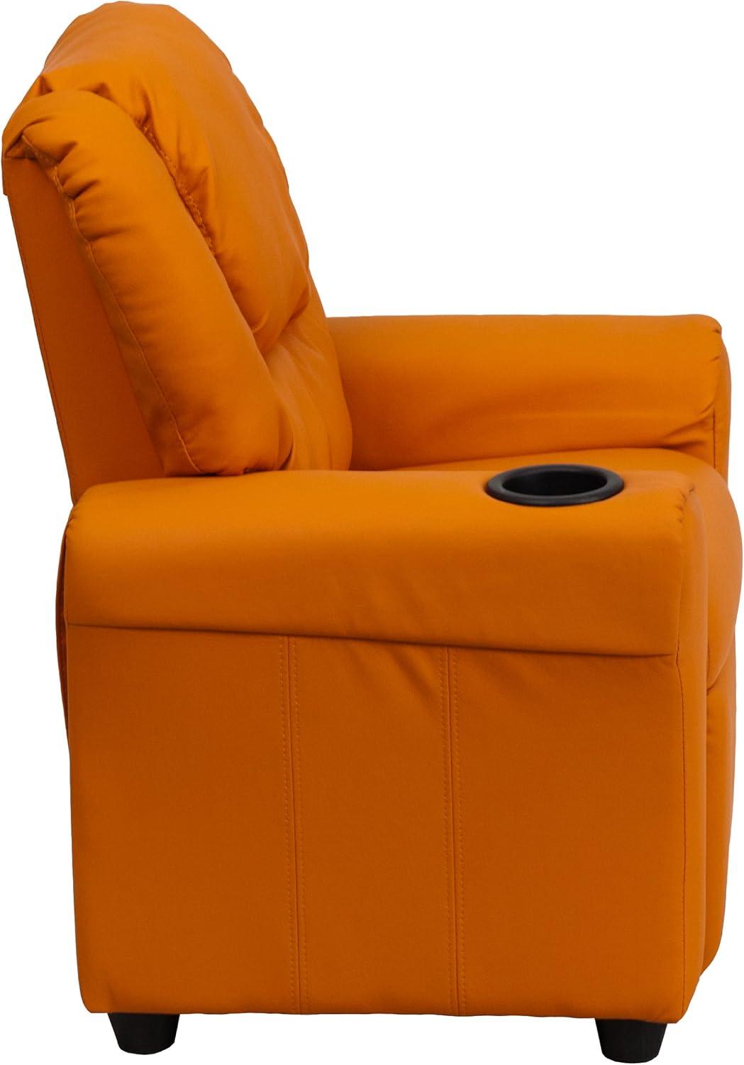 imageFlash Furniture Vana Vinyl Kids Recliner with Cup Holder Headrest and Safety Recline Contemporary Reclining Chair for Kids Supports up to 90 lbs BeigeOrange Vinyl