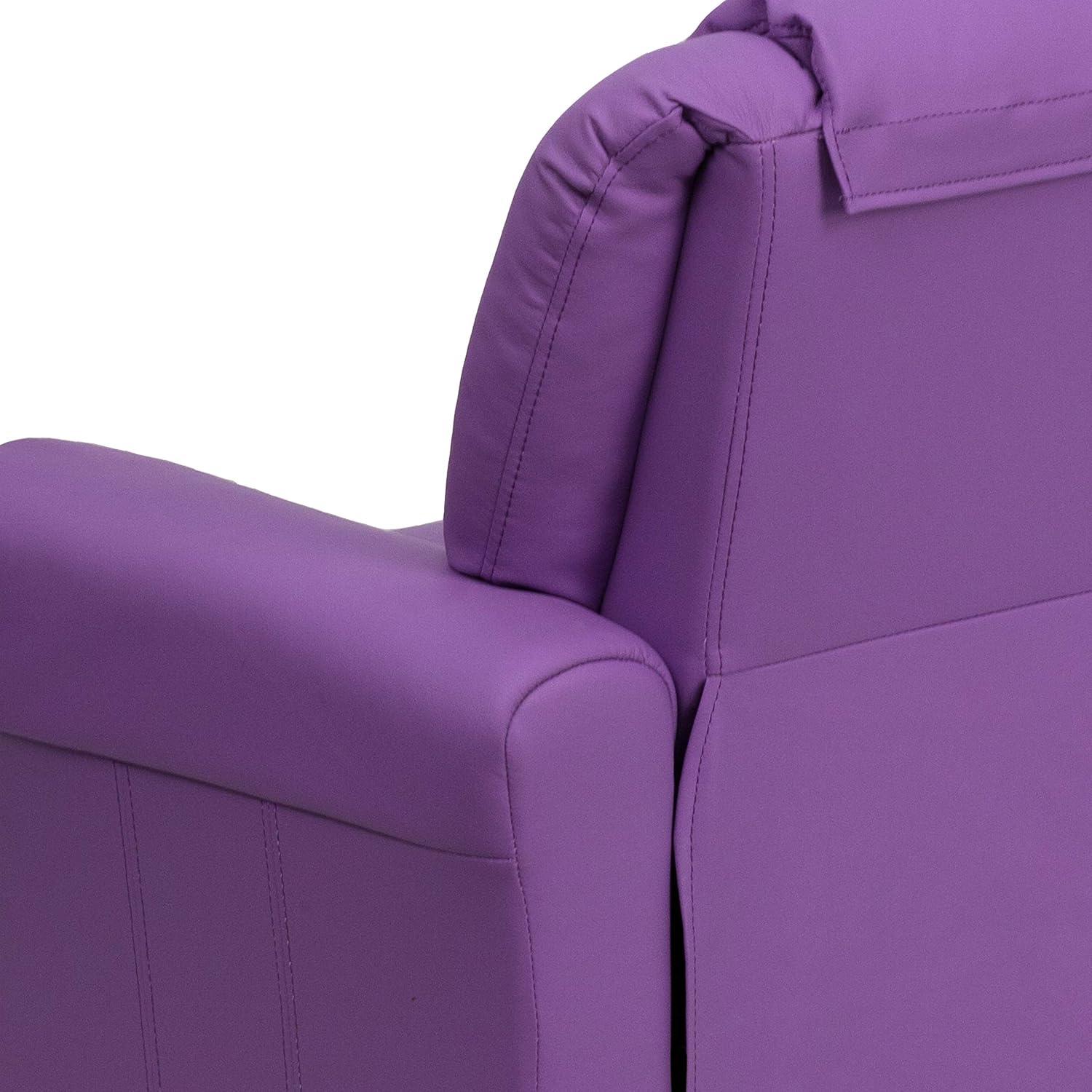 imageFlash Furniture Vana Vinyl Kids Recliner with Cup Holder Headrest and Safety Recline Contemporary Reclining Chair for Kids Supports up to 90 lbs BeigeLavender Vinyl