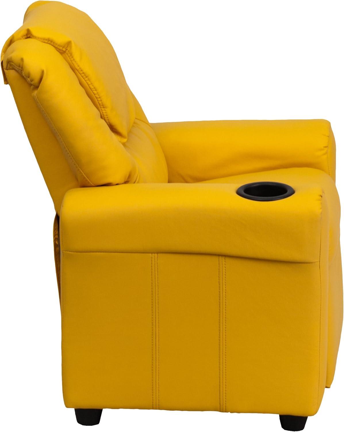 imageFlash Furniture Vana Vinyl Kids Recliner with Cup Holder Headrest and Safety Recline Contemporary Reclining Chair for Kids Supports up to 90 lbs BeigeYellow Vinyl
