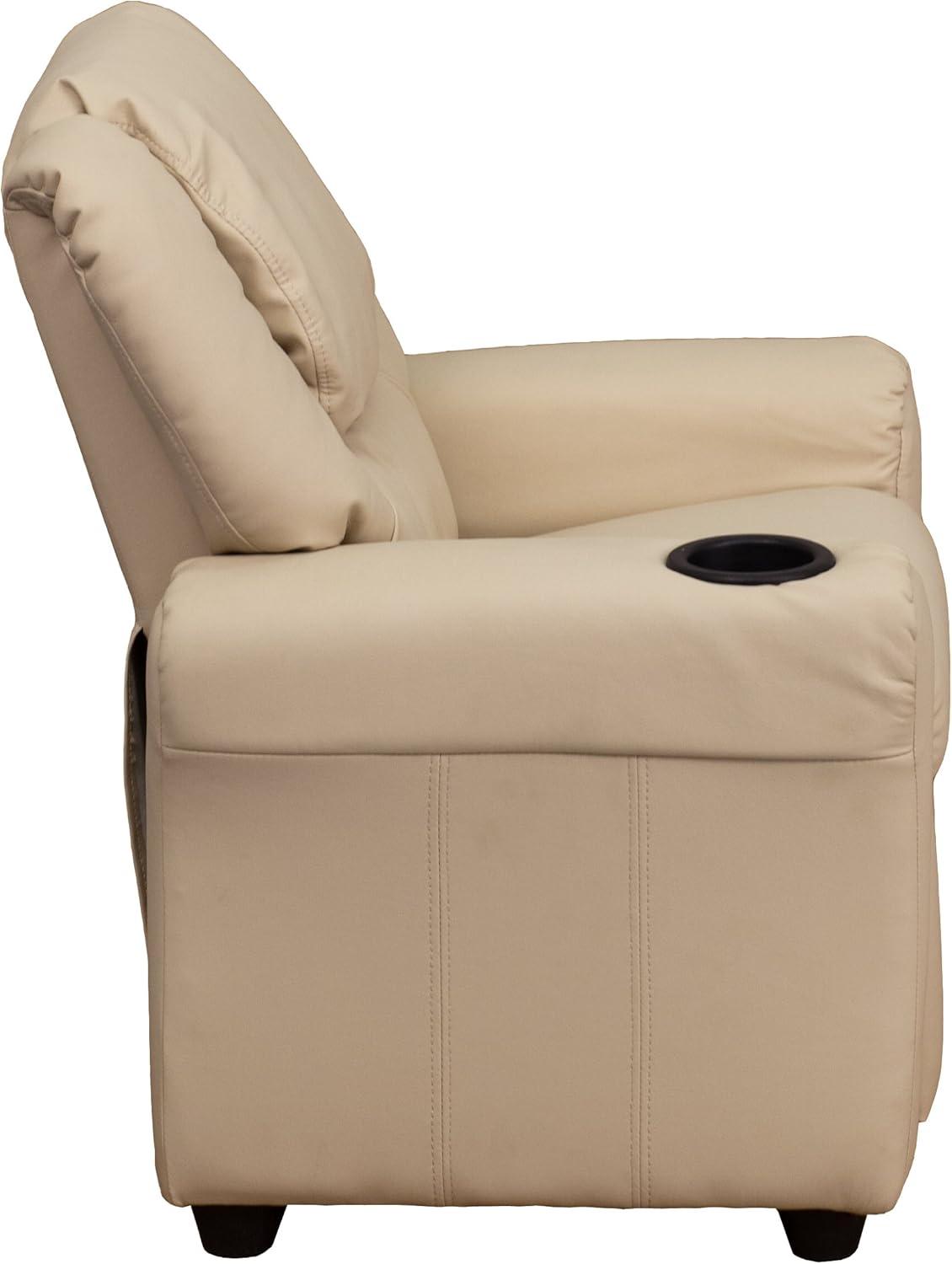 imageFlash Furniture Vana Vinyl Kids Recliner with Cup Holder Headrest and Safety Recline Contemporary Reclining Chair for Kids Supports up to 90 lbs BeigeBeige Vinyl