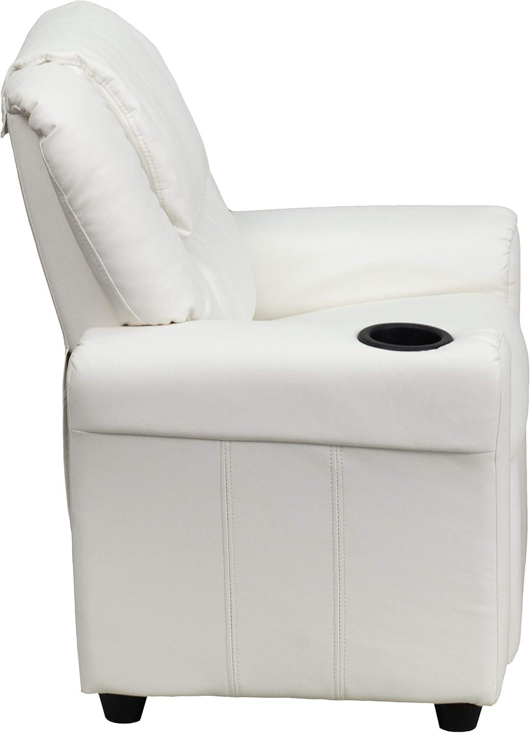 imageFlash Furniture Vana Vinyl Kids Recliner with Cup Holder Headrest and Safety Recline Contemporary Reclining Chair for Kids Supports up to 90 lbs BeigeWhite Vinyl