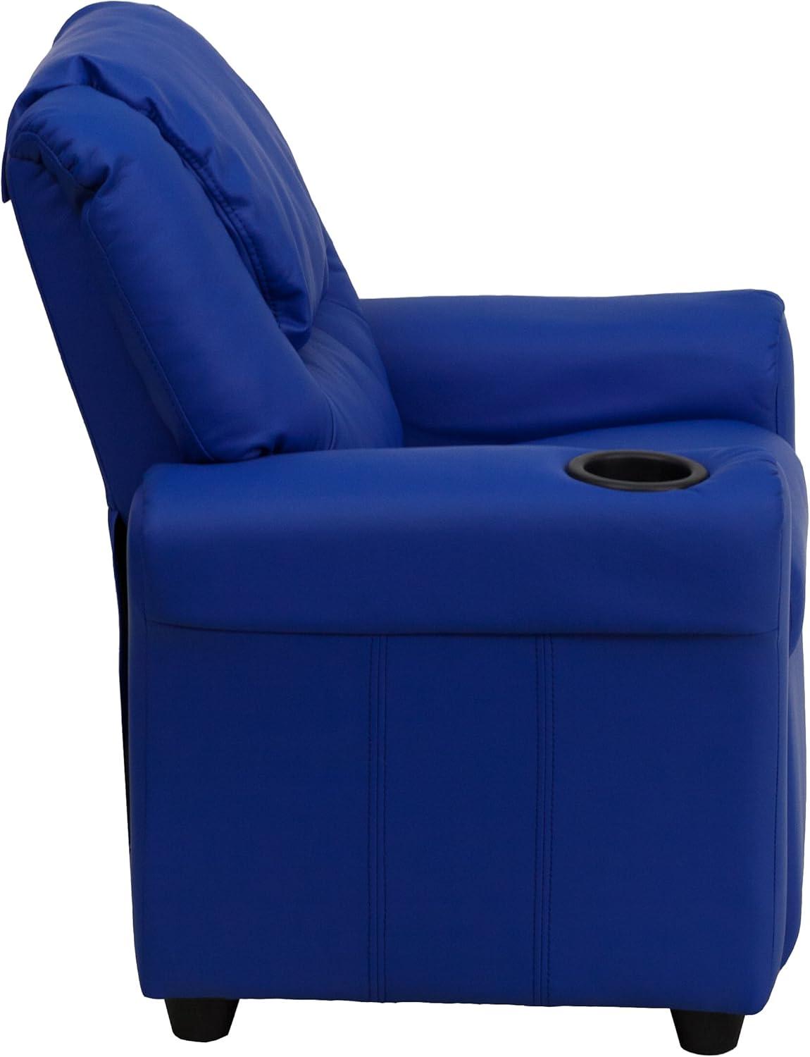 imageFlash Furniture Vana Vinyl Kids Recliner with Cup Holder Headrest and Safety Recline Contemporary Reclining Chair for Kids Supports up to 90 lbs BeigeBlue Vinyl