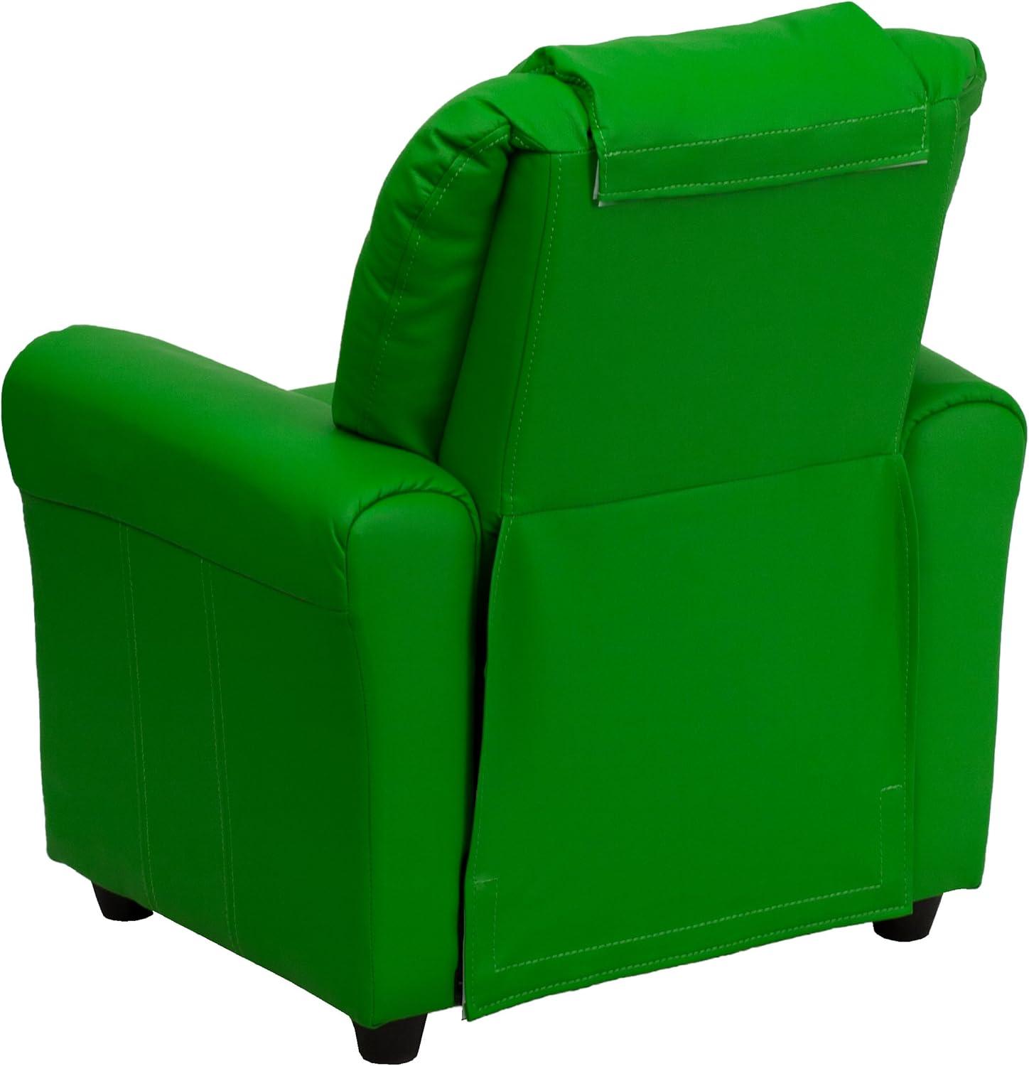 imageFlash Furniture Vana Vinyl Kids Recliner with Cup Holder Headrest and Safety Recline Contemporary Reclining Chair for Kids Supports up to 90 lbs BeigeGreen Vinyl
