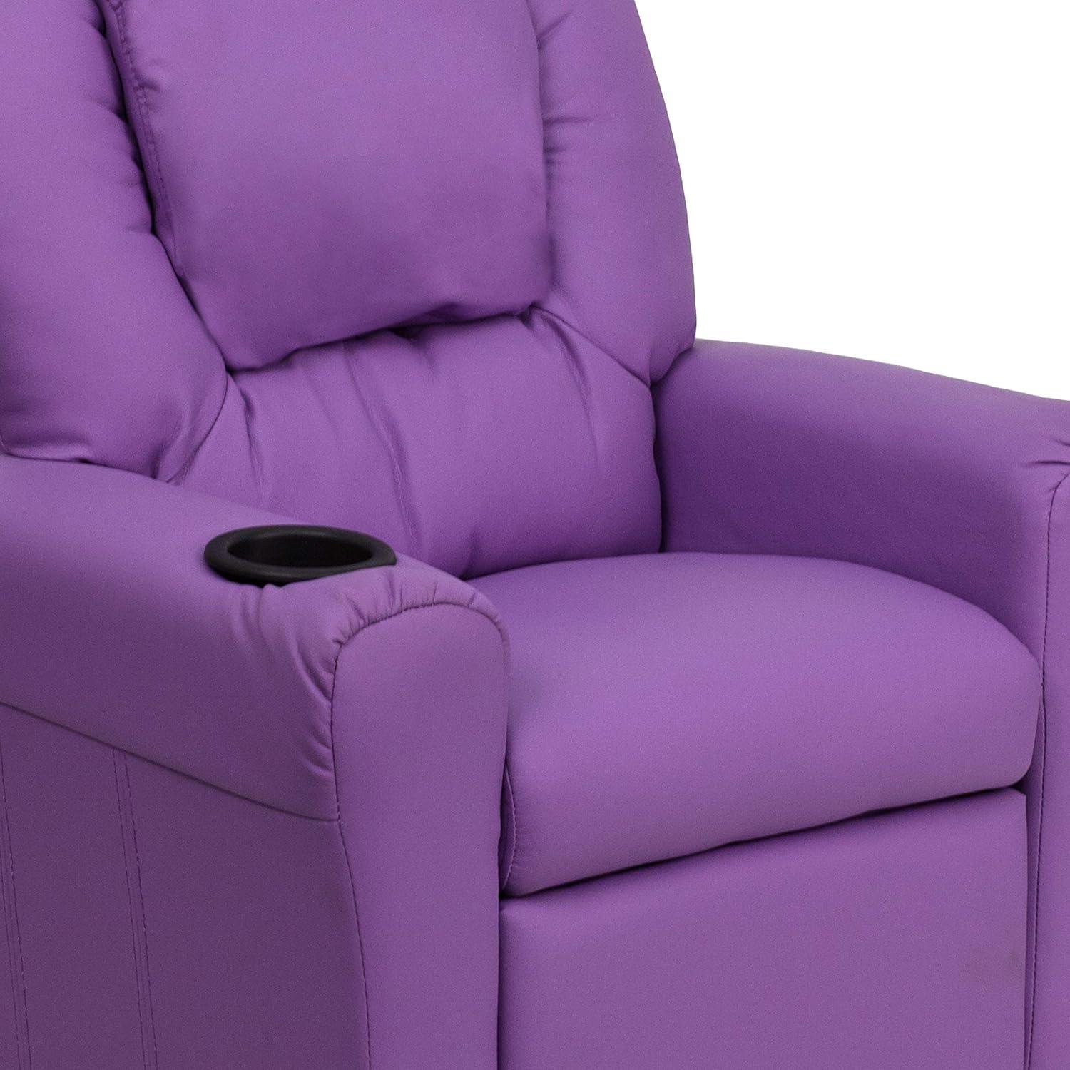 imageFlash Furniture Vana Vinyl Kids Recliner with Cup Holder Headrest and Safety Recline Contemporary Reclining Chair for Kids Supports up to 90 lbs BeigeLavender Vinyl