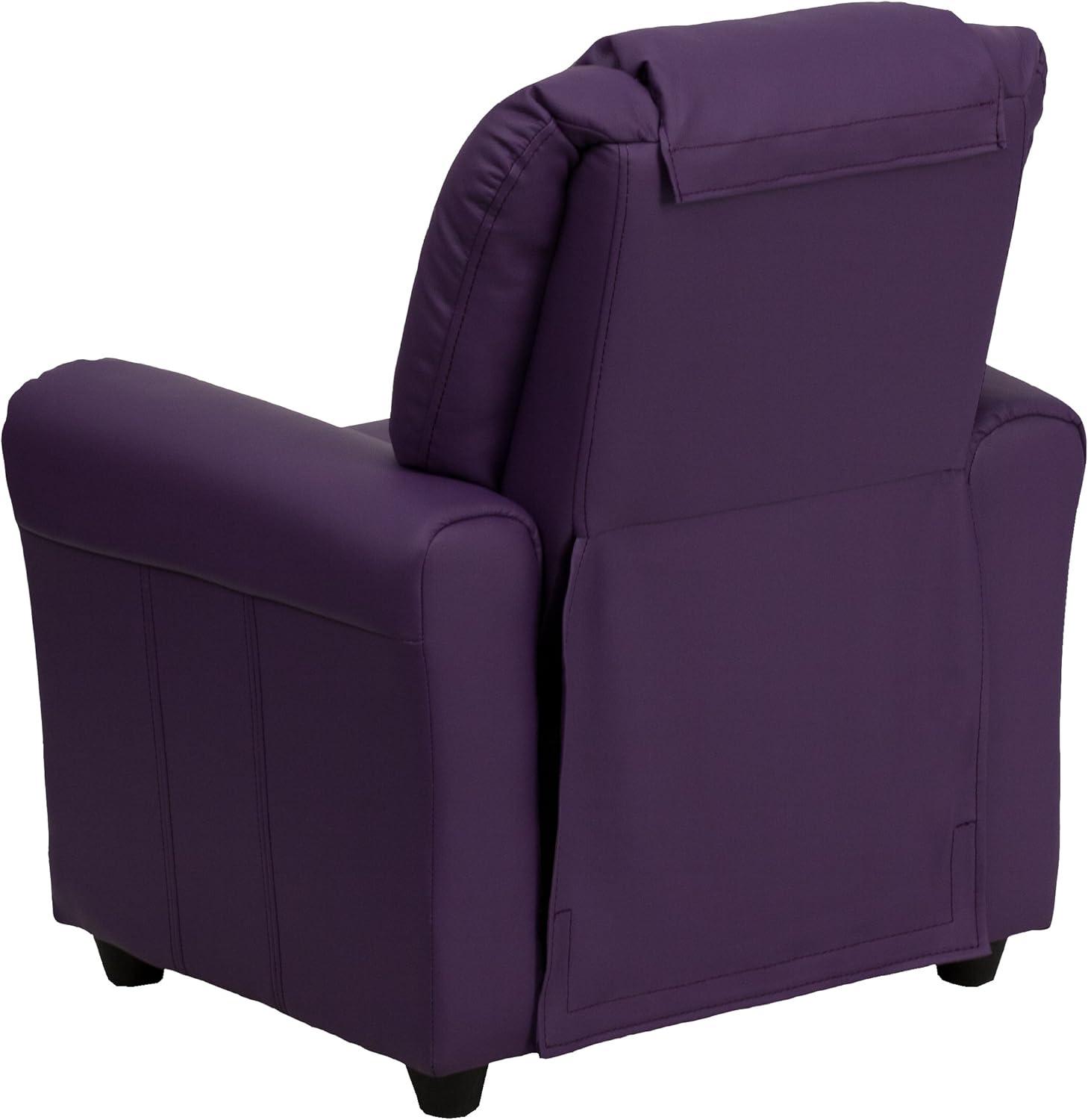 imageFlash Furniture Vana Vinyl Kids Recliner with Cup Holder Headrest and Safety Recline Contemporary Reclining Chair for Kids Supports up to 90 lbs BeigePurple Vinyl