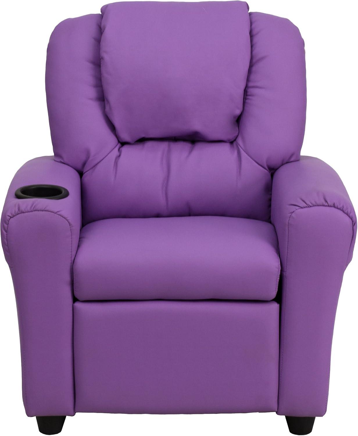 imageFlash Furniture Vana Vinyl Kids Recliner with Cup Holder Headrest and Safety Recline Contemporary Reclining Chair for Kids Supports up to 90 lbs BeigeLavender Vinyl