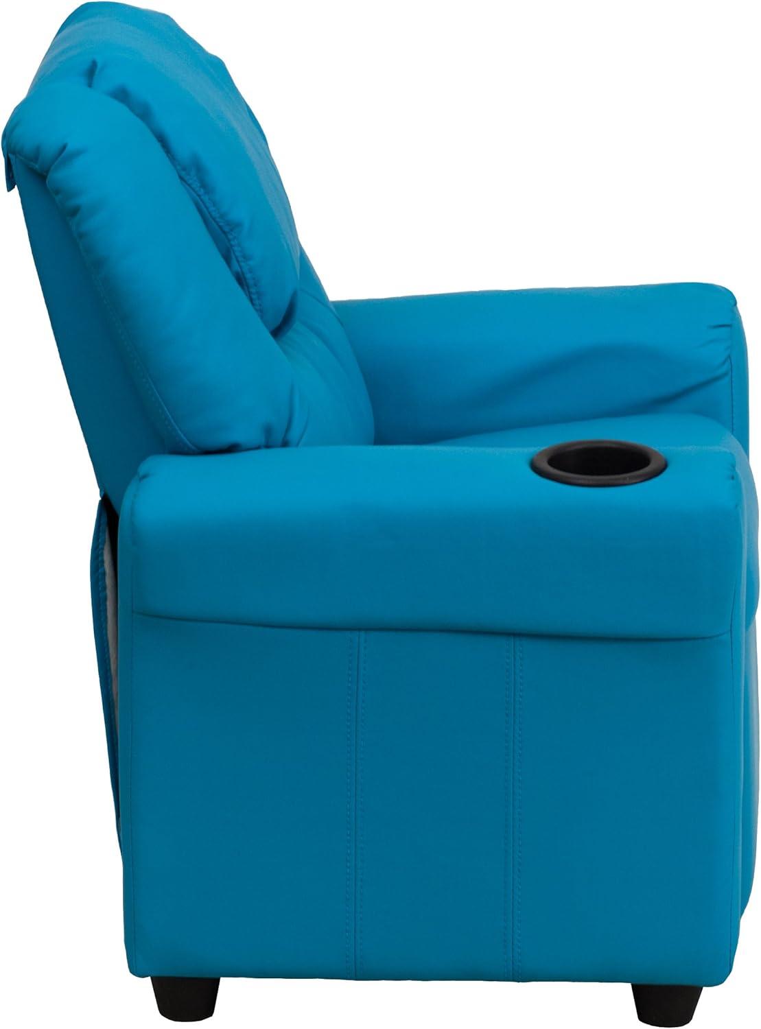 imageFlash Furniture Vana Vinyl Kids Recliner with Cup Holder Headrest and Safety Recline Contemporary Reclining Chair for Kids Supports up to 90 lbs BeigeTurquoise Vinyl