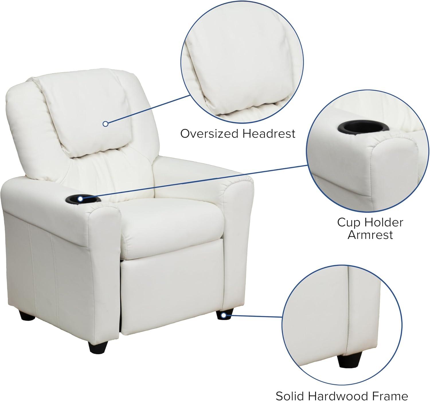 imageFlash Furniture Vana Vinyl Kids Recliner with Cup Holder Headrest and Safety Recline Contemporary Reclining Chair for Kids Supports up to 90 lbs BeigeWhite Vinyl