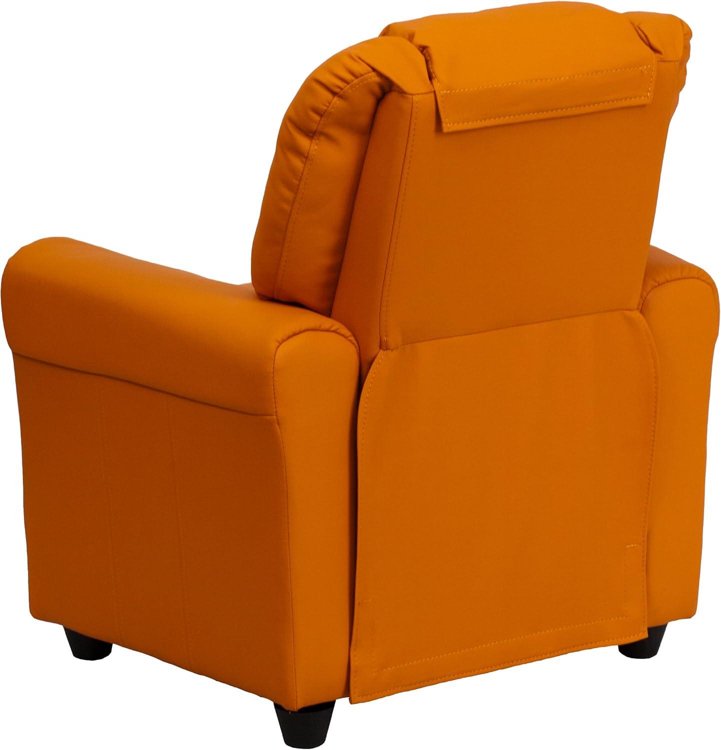 imageFlash Furniture Vana Vinyl Kids Recliner with Cup Holder Headrest and Safety Recline Contemporary Reclining Chair for Kids Supports up to 90 lbs BeigeOrange Vinyl