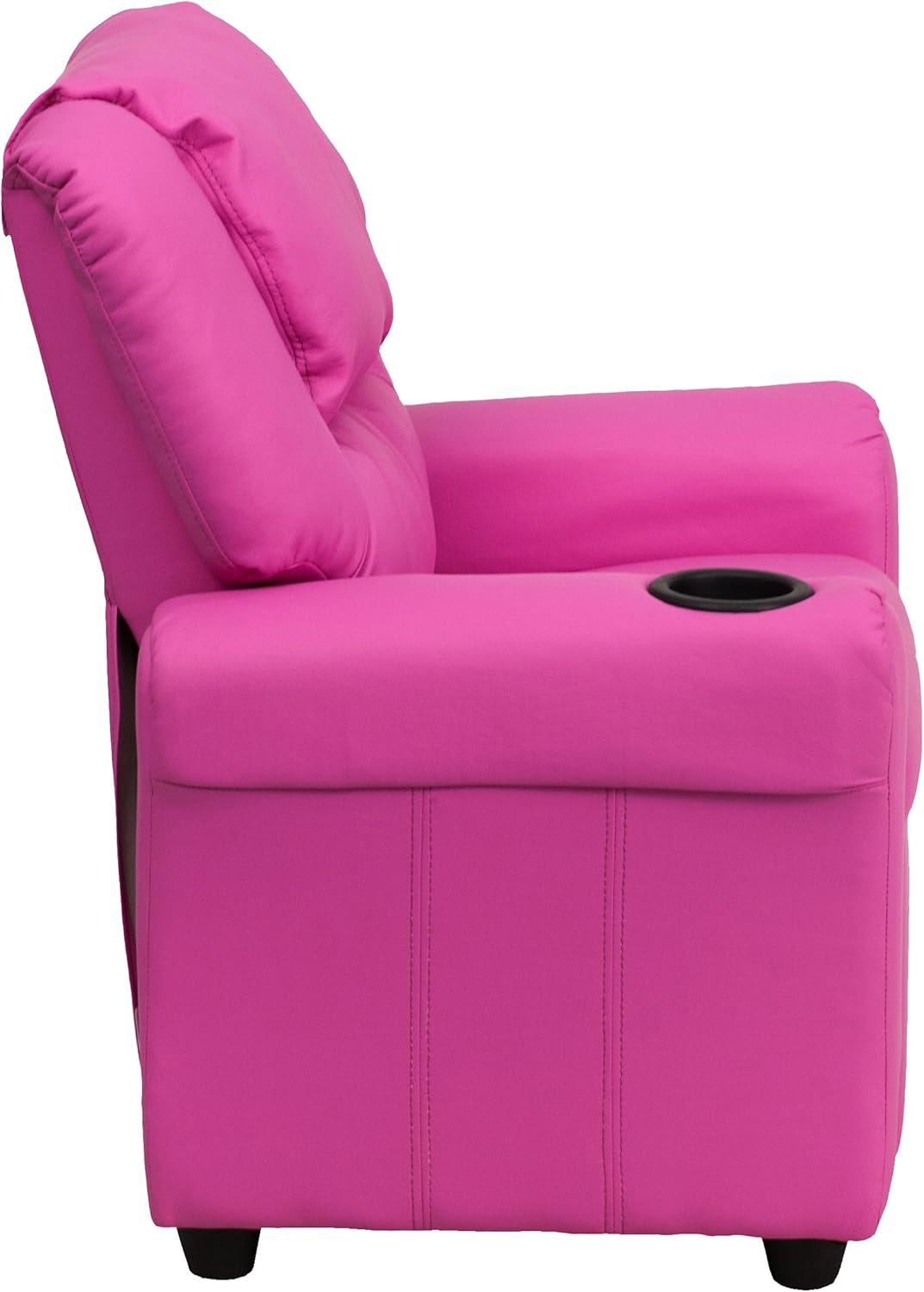 imageFlash Furniture Vana Vinyl Kids Recliner with Cup Holder Headrest and Safety Recline Contemporary Reclining Chair for Kids Supports up to 90 lbs BeigeHot Pink Vinyl